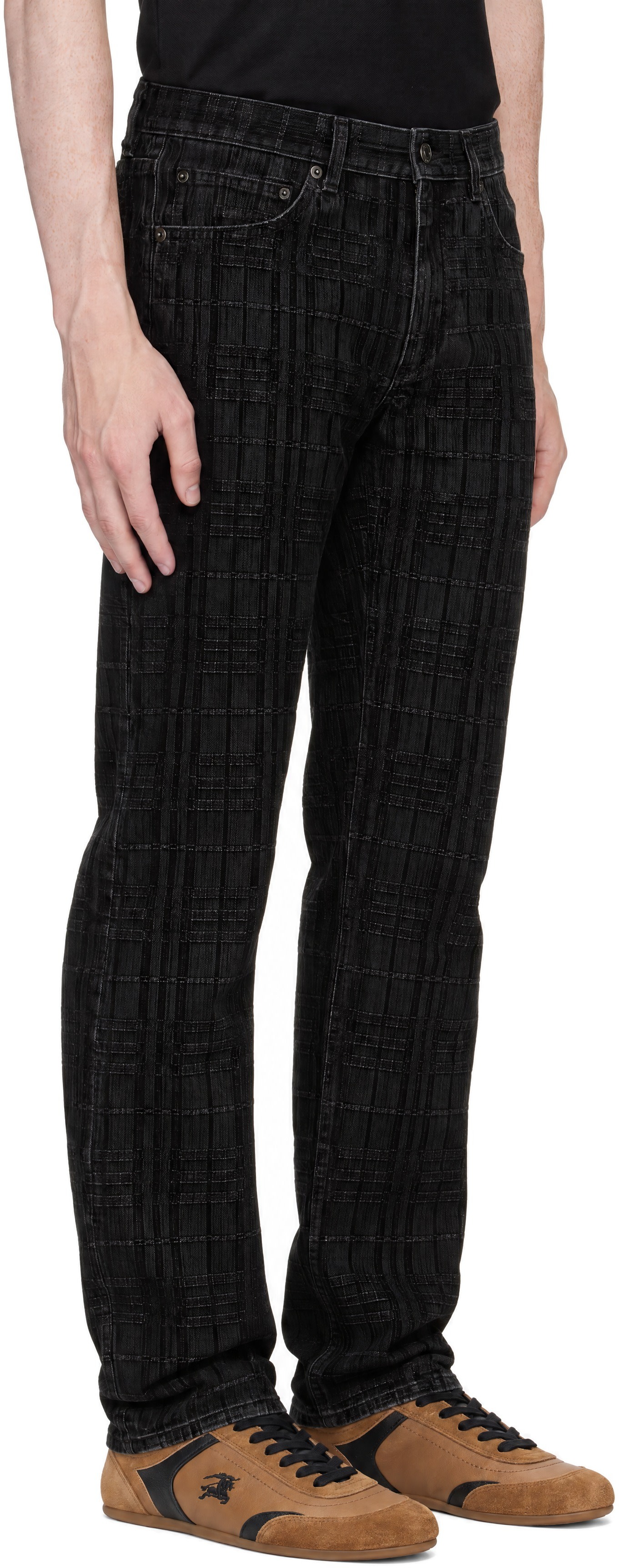 Burberry - Black Check Flocked Straight Jeans
