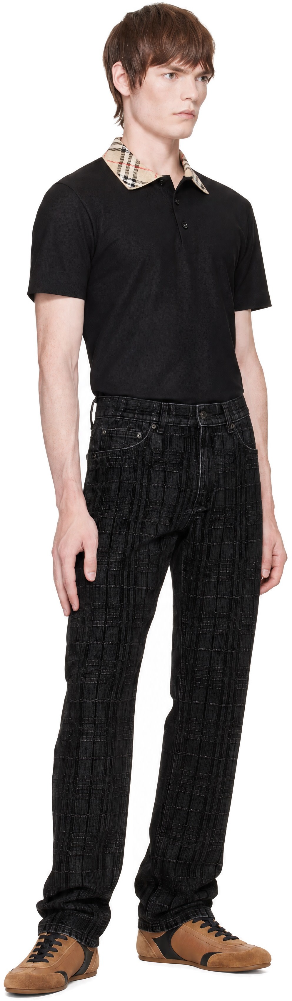Burberry - Black Check Flocked Straight Jeans