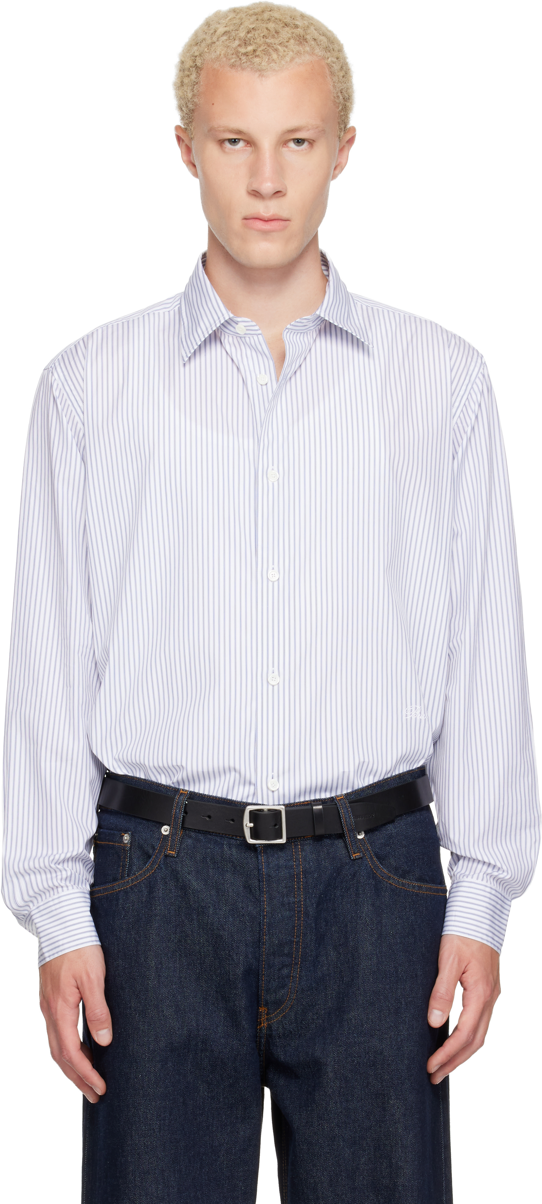 Burberry - White & Blue Relaxed Fit Striped Cotton Shirt