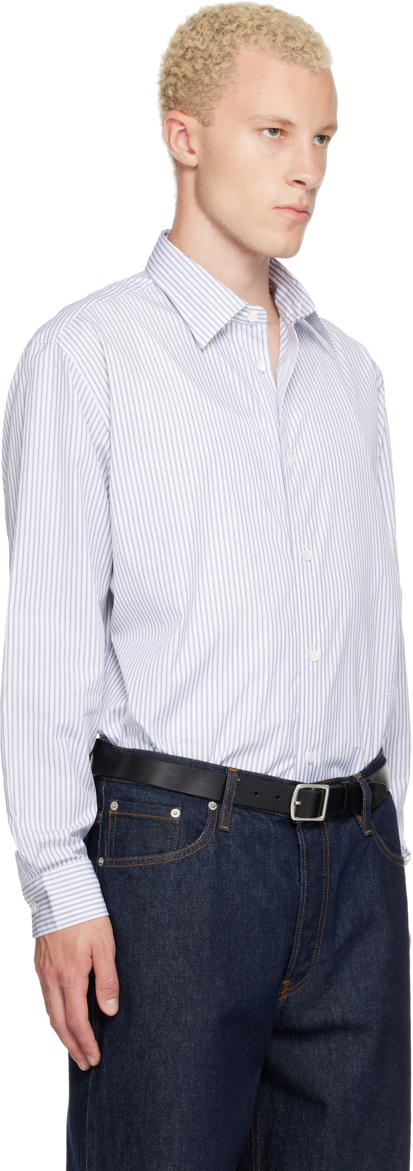 Burberry - White & Blue Relaxed Fit Striped Cotton Shirt