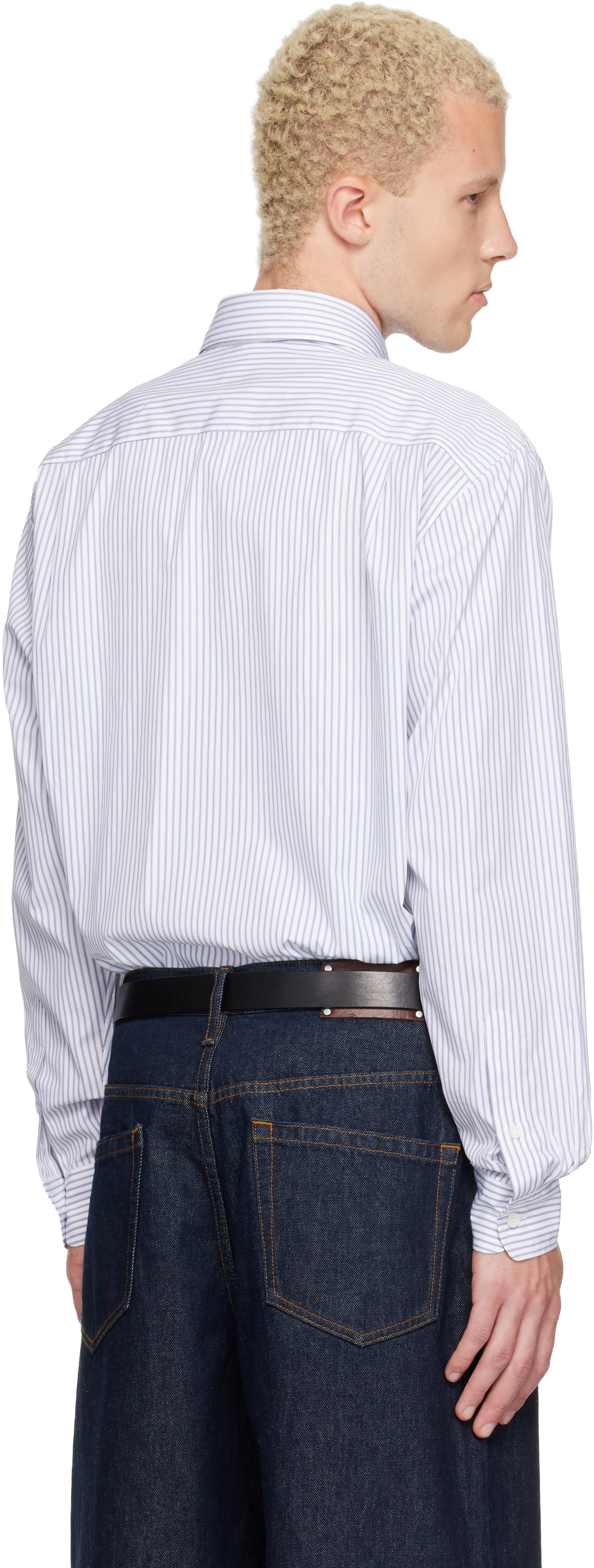 Burberry - White & Blue Relaxed Fit Striped Cotton Shirt
