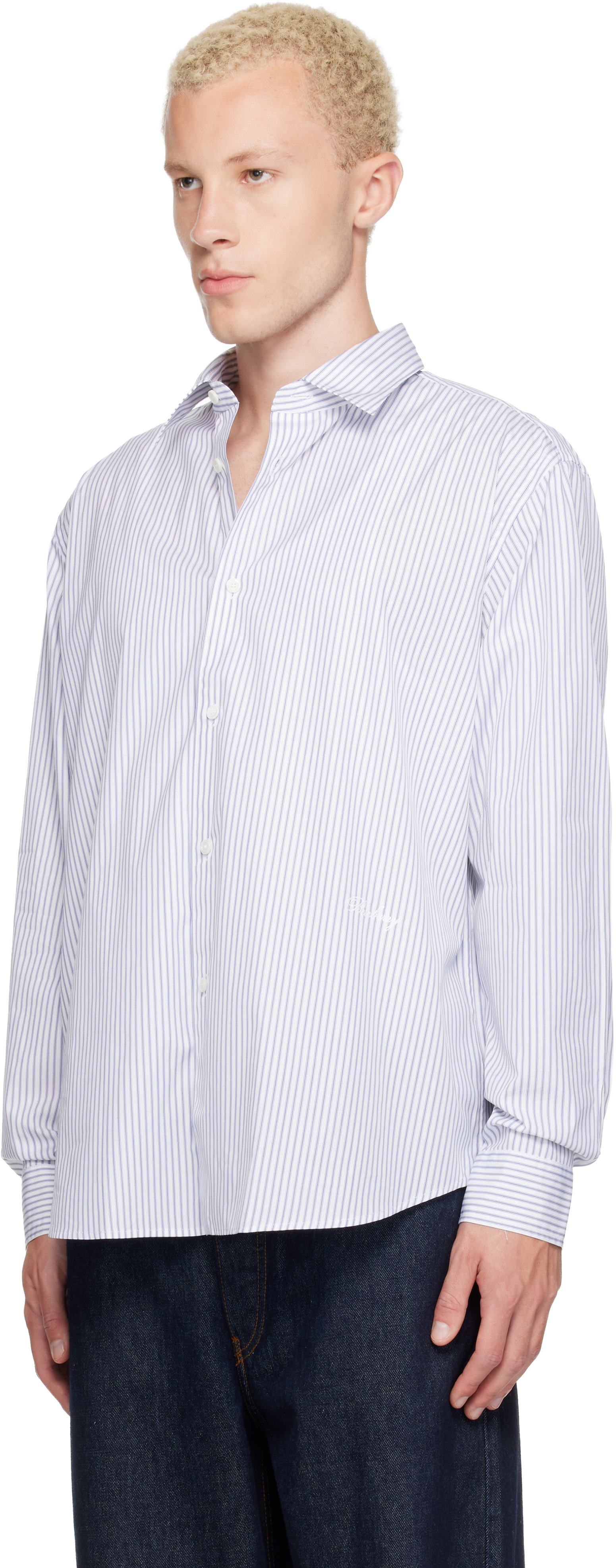 Burberry - White & Blue Relaxed Fit Striped Cotton Shirt