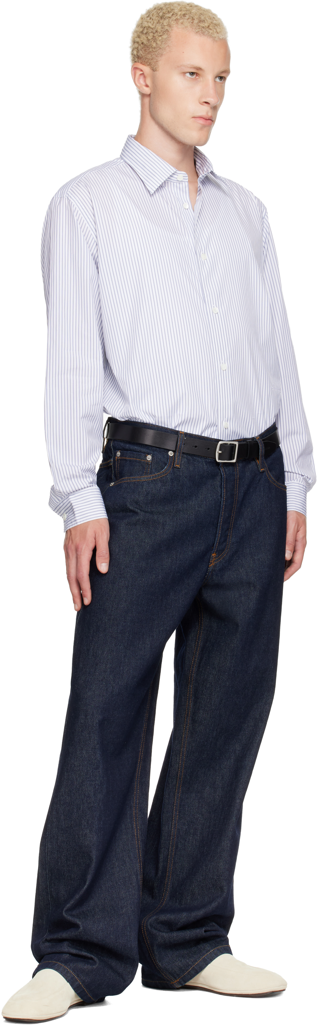Burberry - White & Blue Relaxed Fit Striped Cotton Shirt