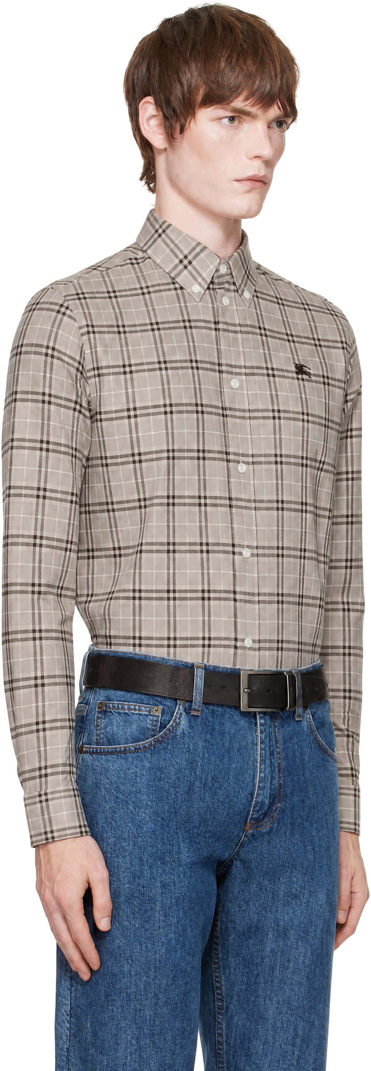 ラスト１【新品】Burberry チェック コットン Tシャツ グレー 10Y Burberry: グレー リラックスフィット チェック コットン シャツ