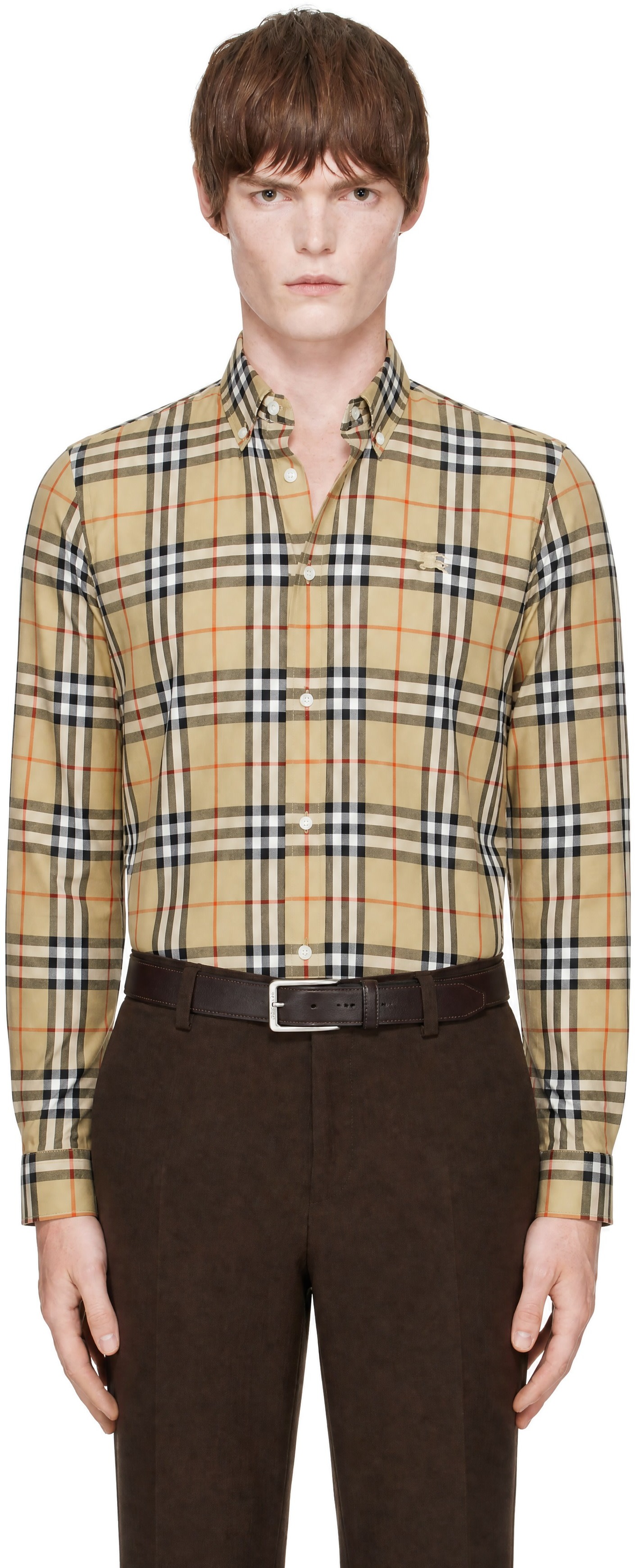 Burberry: ベージュ リラックスフィット チェック コットン シャツ 