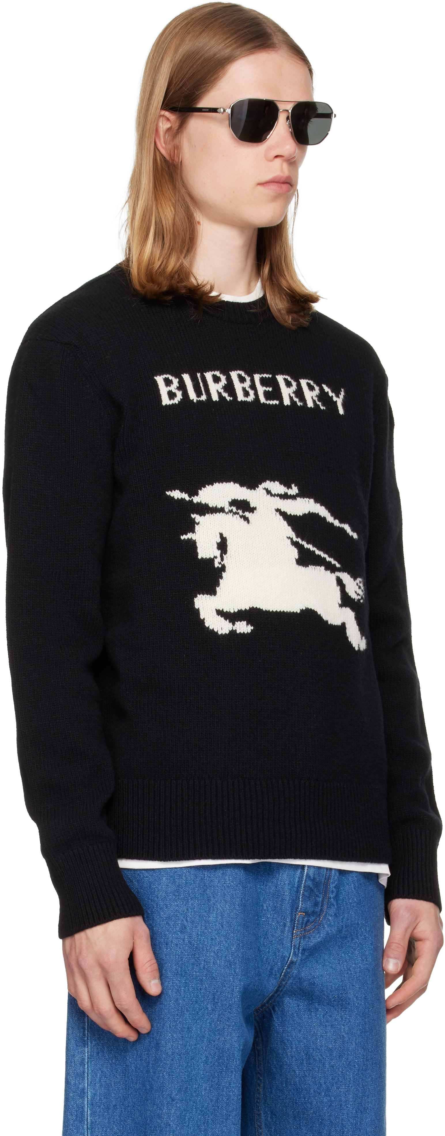 Burberry: ブラック Knight ウール カシミヤ セーター | SSENSE 日本
