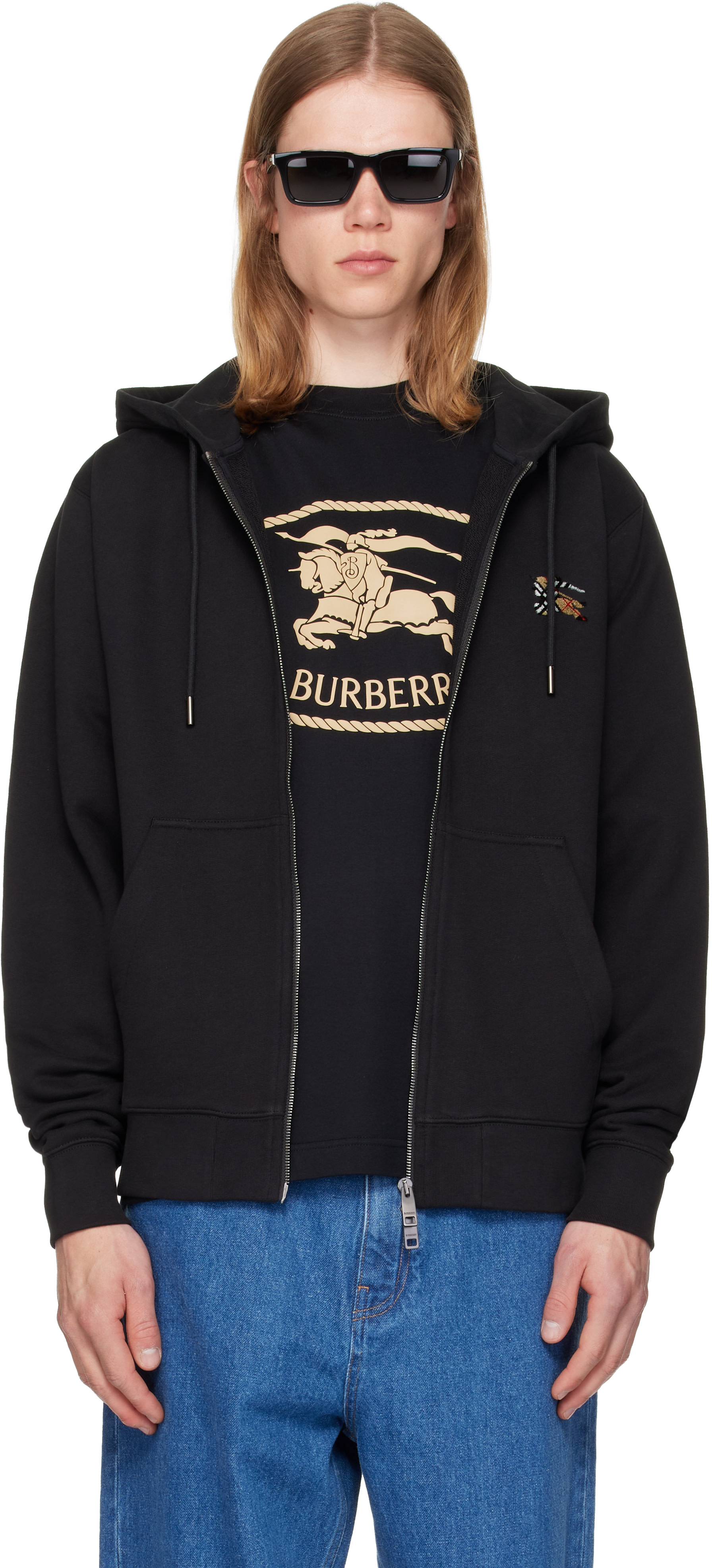 Burberry - Pull à capuche noir à logo EKD