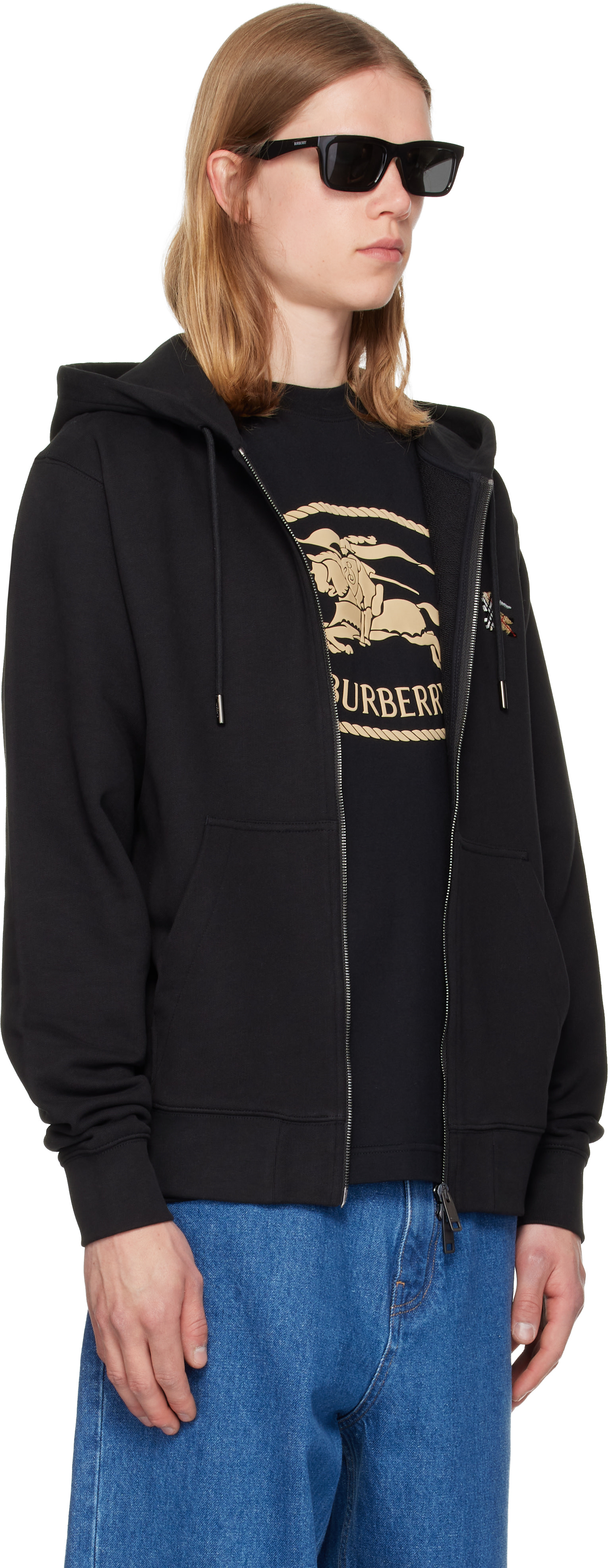 Burberry - Pull à capuche noir à logo EKD