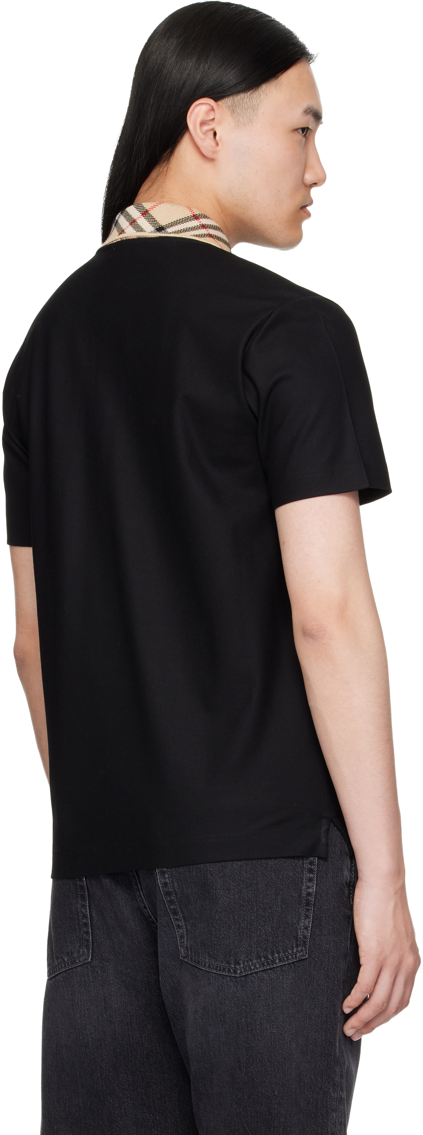 Burberry - Black Check Collar Cotton Polo