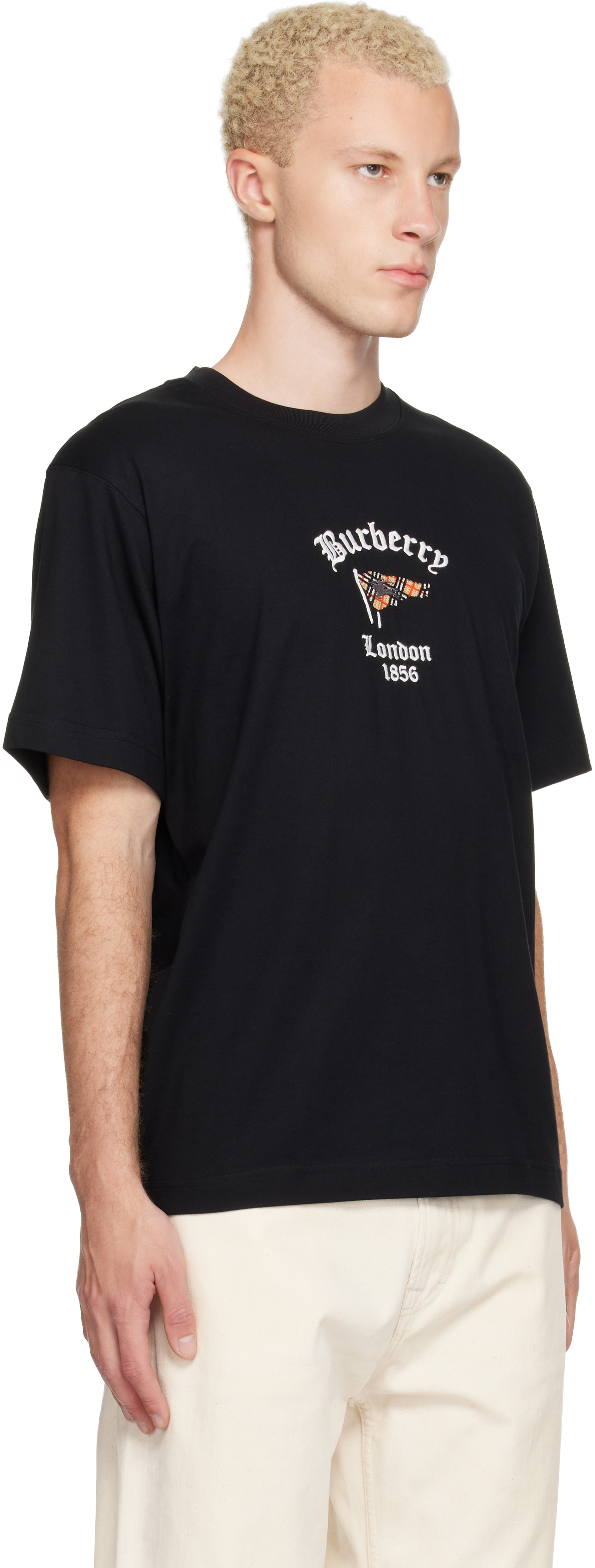 Burberry: Black Check Flag Cotton T-shirt | SSENSE