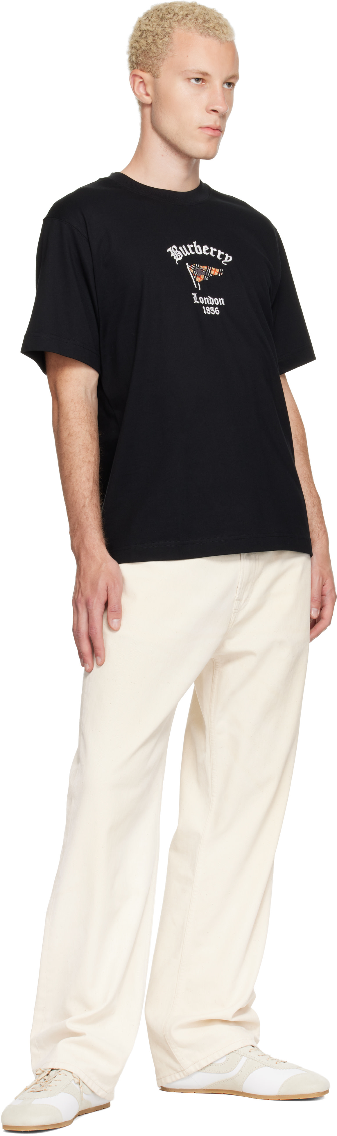 Burberry: Black Check Flag Cotton T-shirt | SSENSE