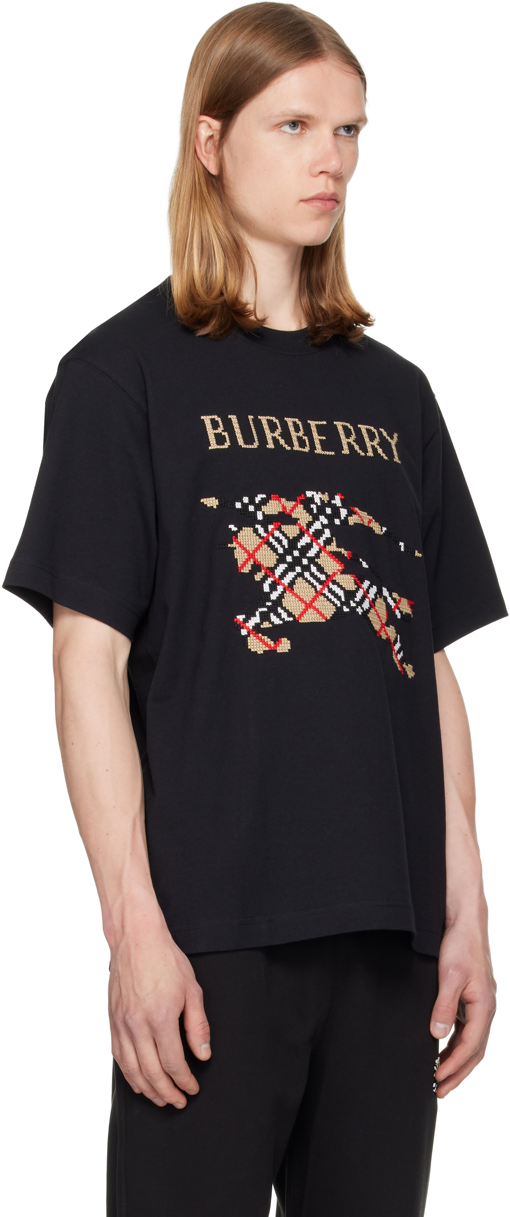 Burberry - Black Cross Stitch Knight Cotton T-shirt