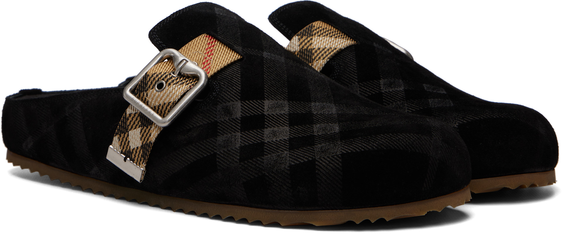Burberry - Black Check Suede Urchin Loafers