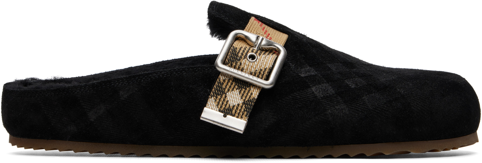 Burberry - Black Check Shearling Urchin Clogs
