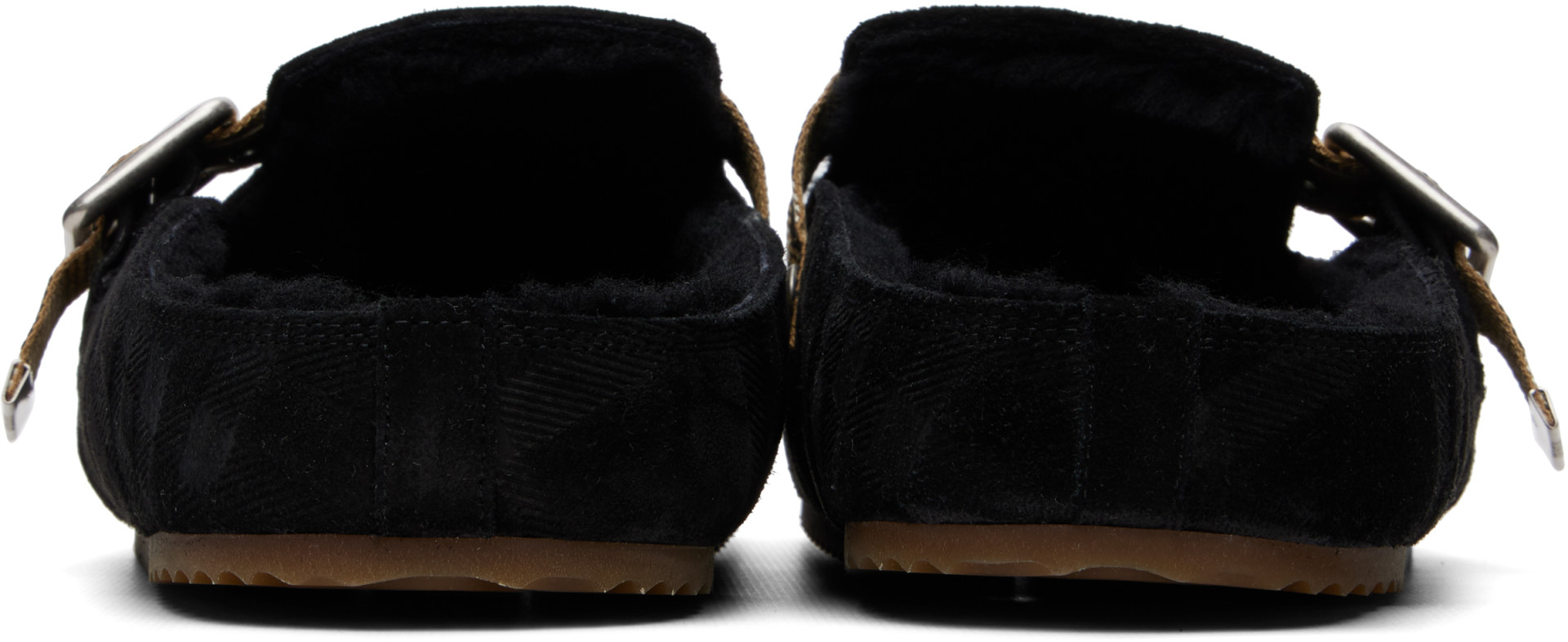 Burberry - Black Check Shearling Urchin Clogs