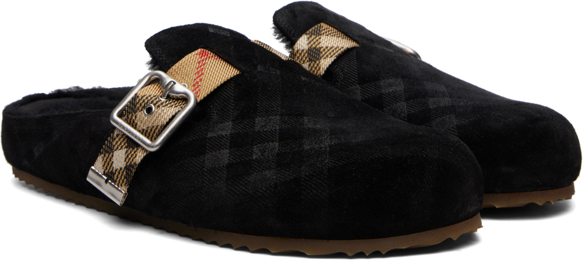 Burberry - Black Check Shearling Urchin Clogs