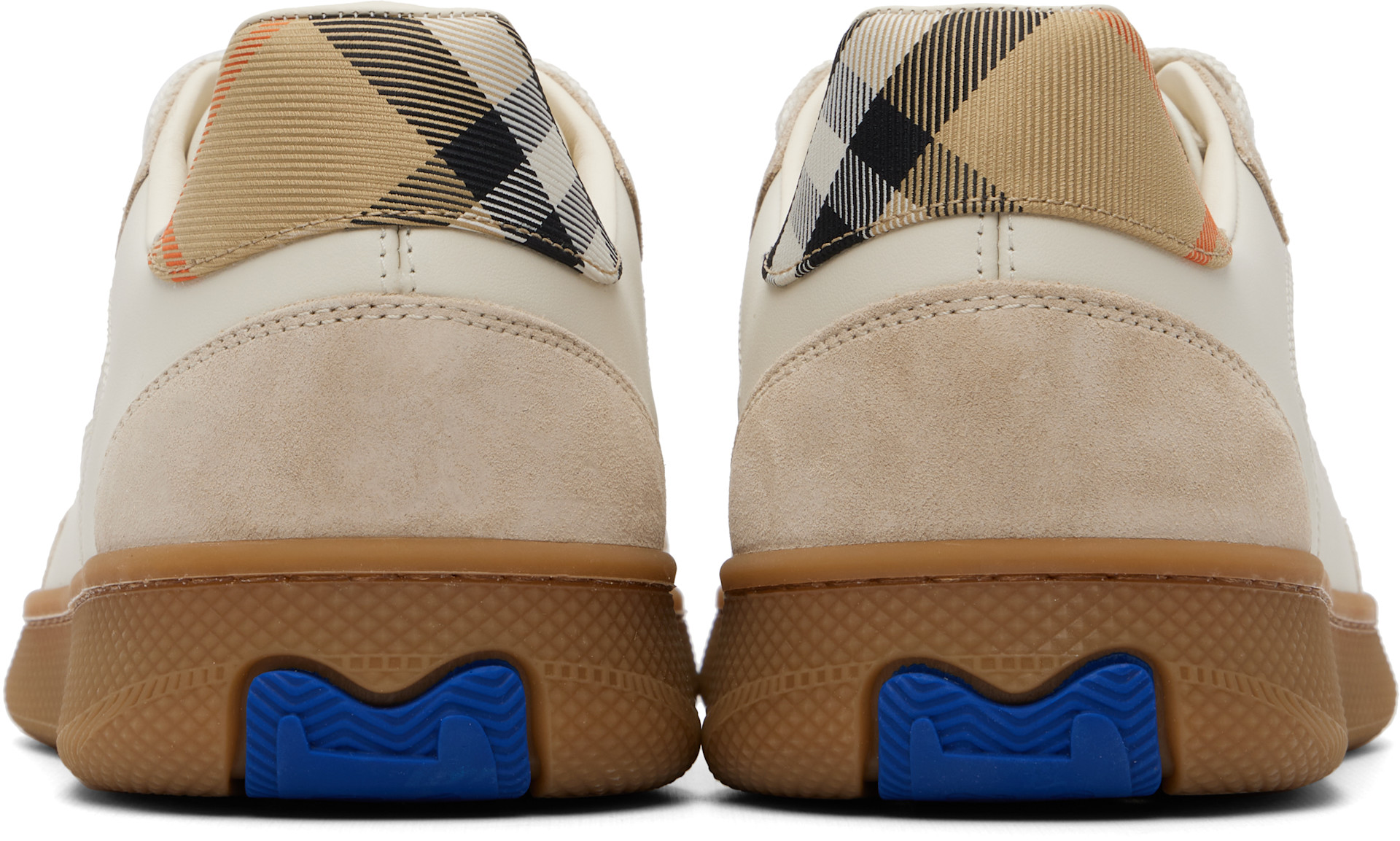 Burberry: Beige Leather Suede & Check Terrace Sneakers​ | SSENSE