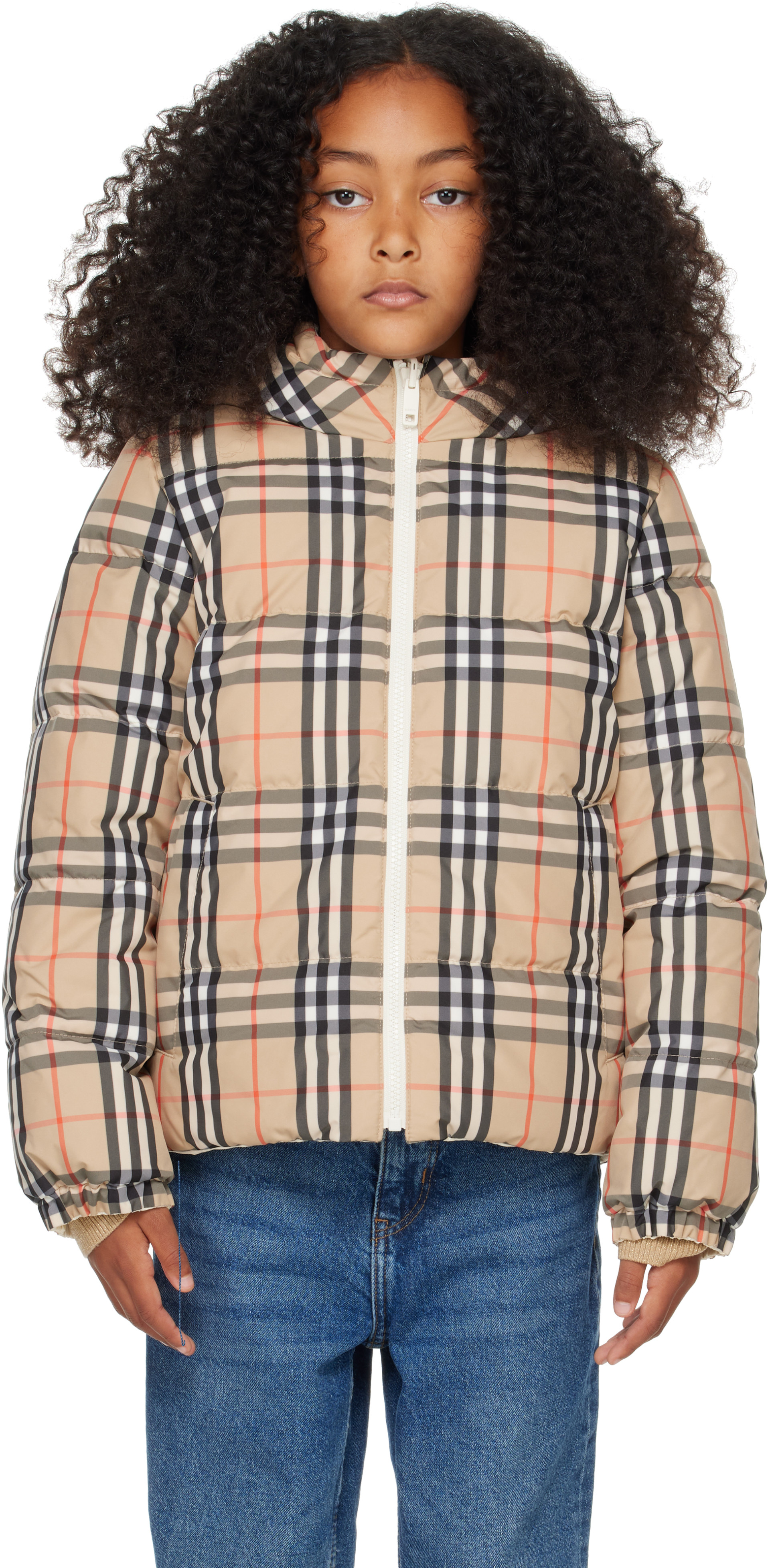 Burberry - Kids Beige Reversible Check Down Puffer Jacket