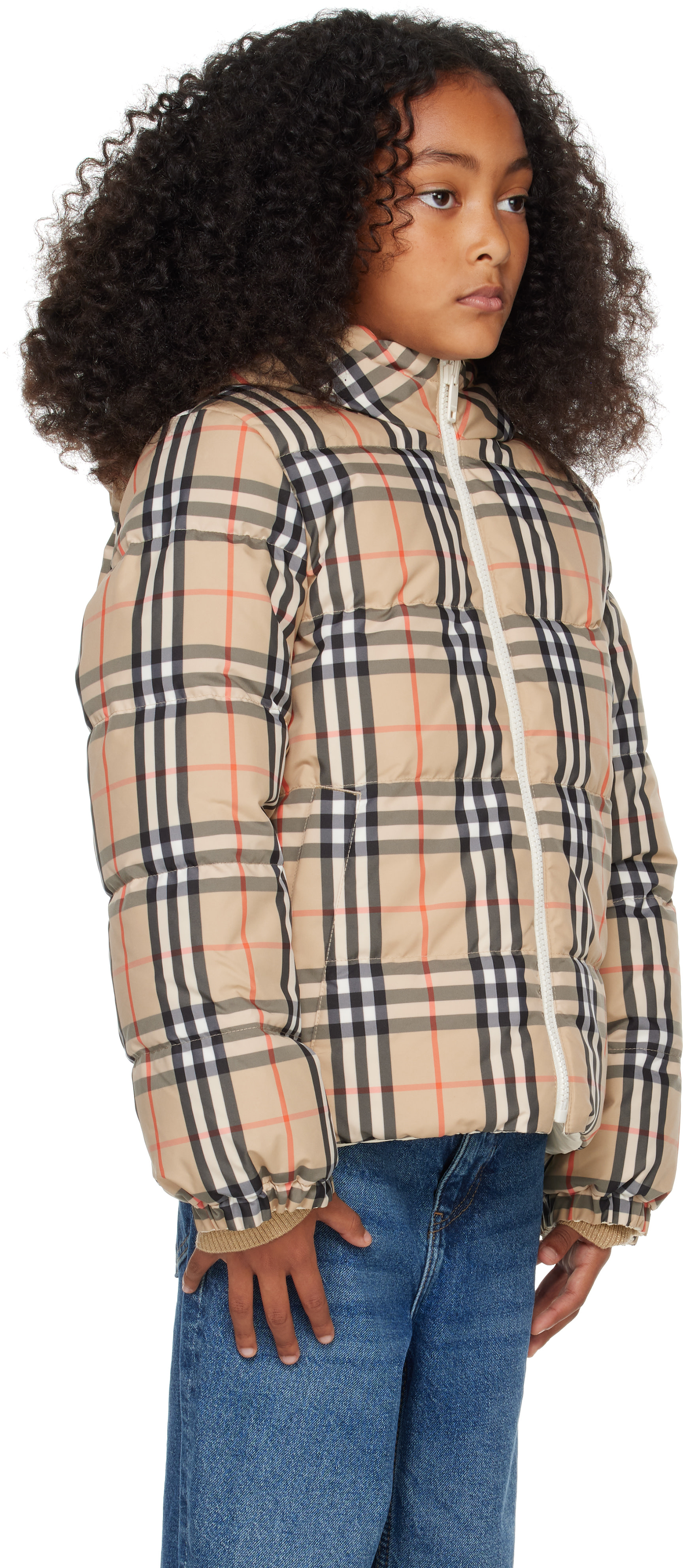 Burberry - Kids Beige Reversible Check Down Puffer Jacket