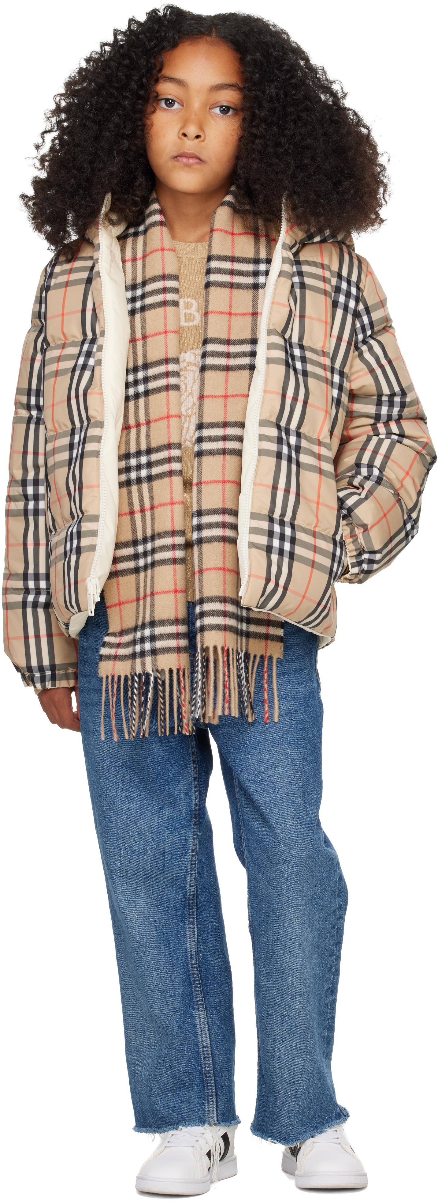 Burberry - Kids Beige Reversible Check Down Puffer Jacket