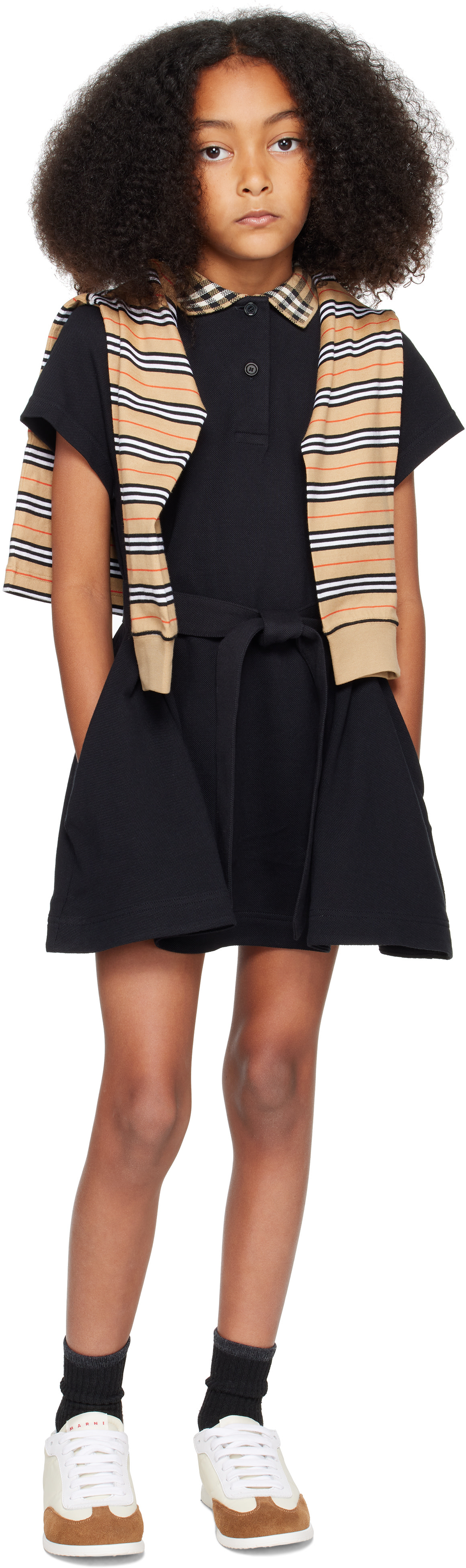 Burberry: キッズ｜ブラック チェックカラー コットン ポロシャツ
