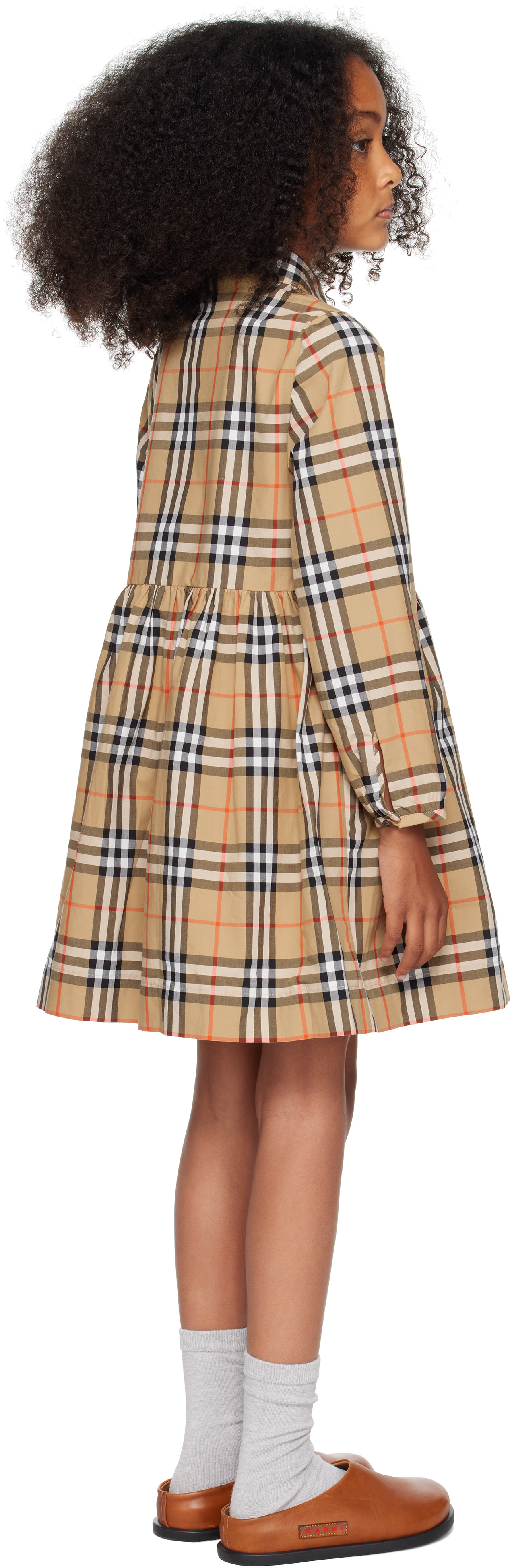 Burberry: キッズ｜ベージュ チェック コットン ワンピース | SSENSE 日本