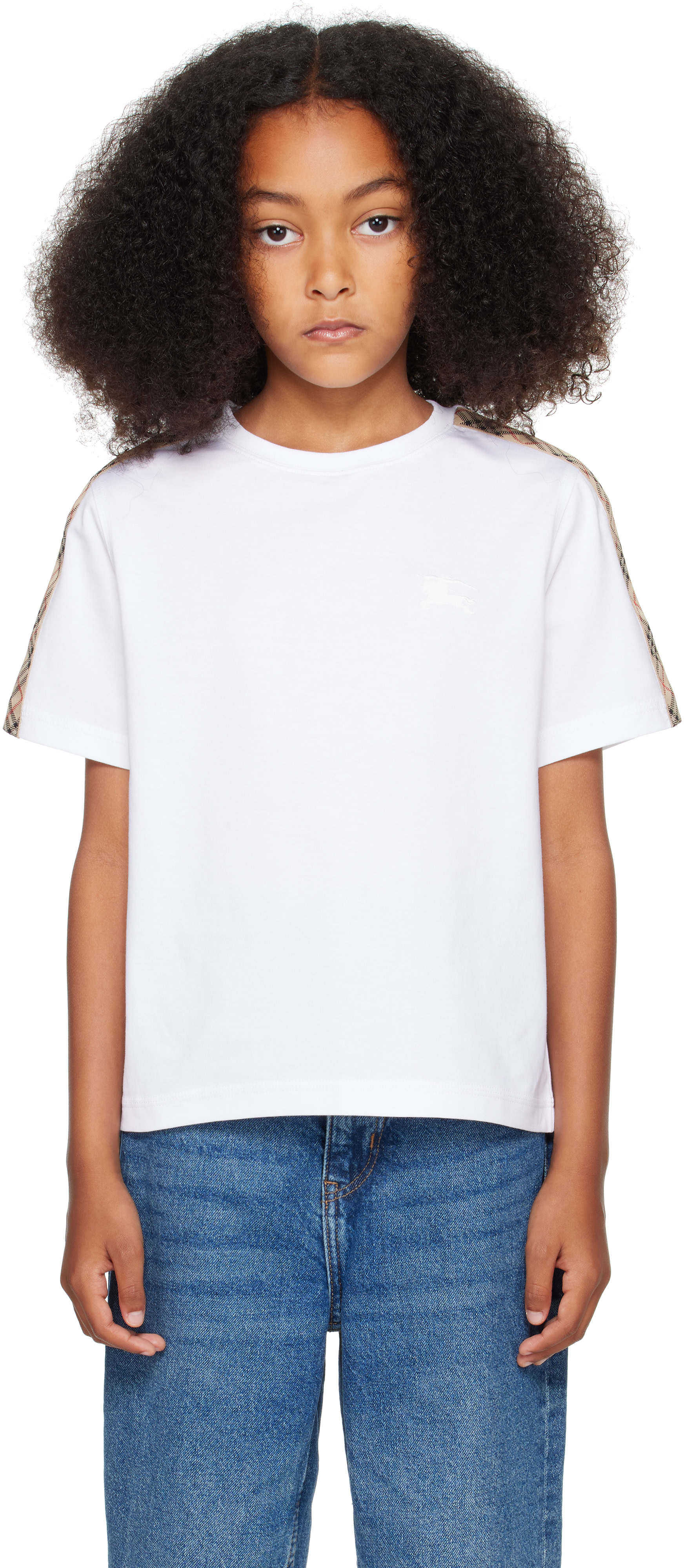Burberry: Kids White Check Trim T-shirt | SSENSE Australia