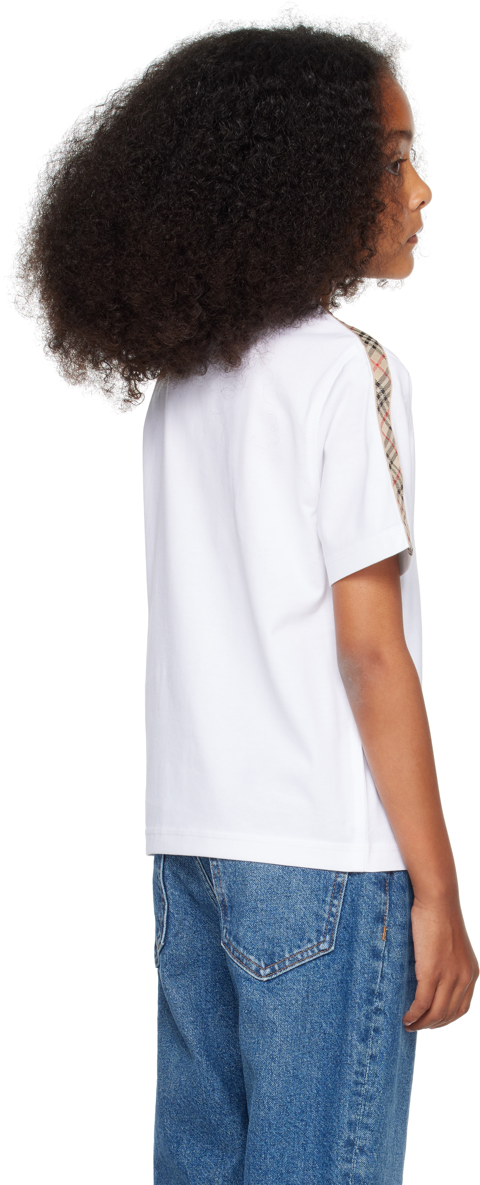 Burberry: Kids White Check Trim T-shirt | SSENSE Australia