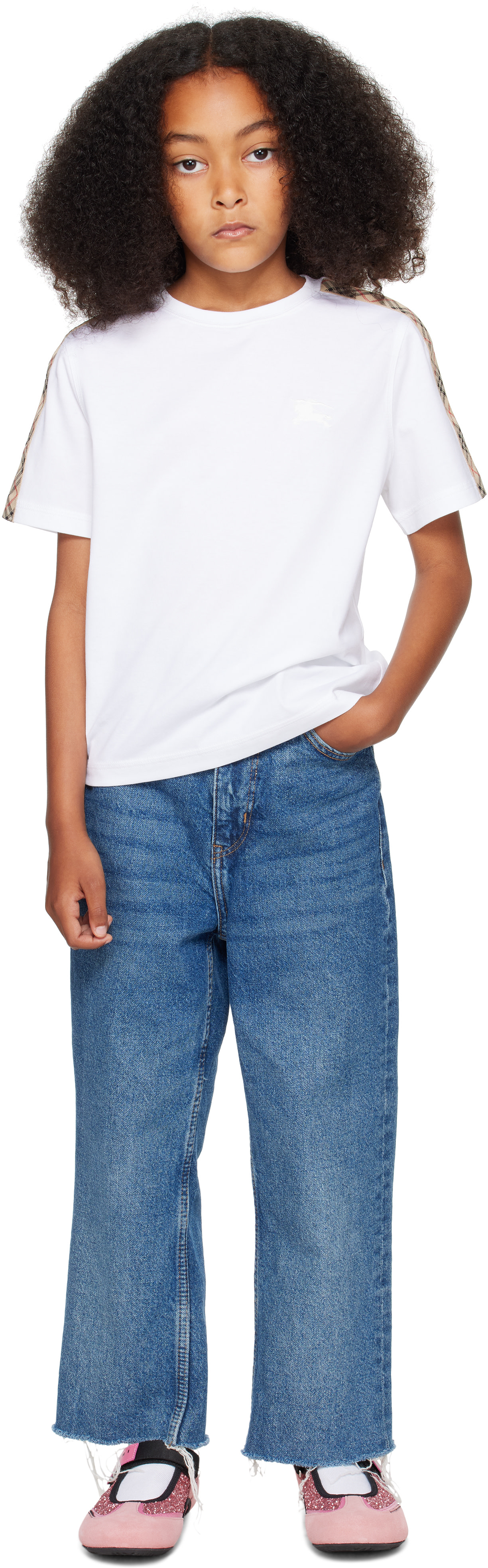 Burberry: Kids White Check Trim T-shirt | SSENSE Australia