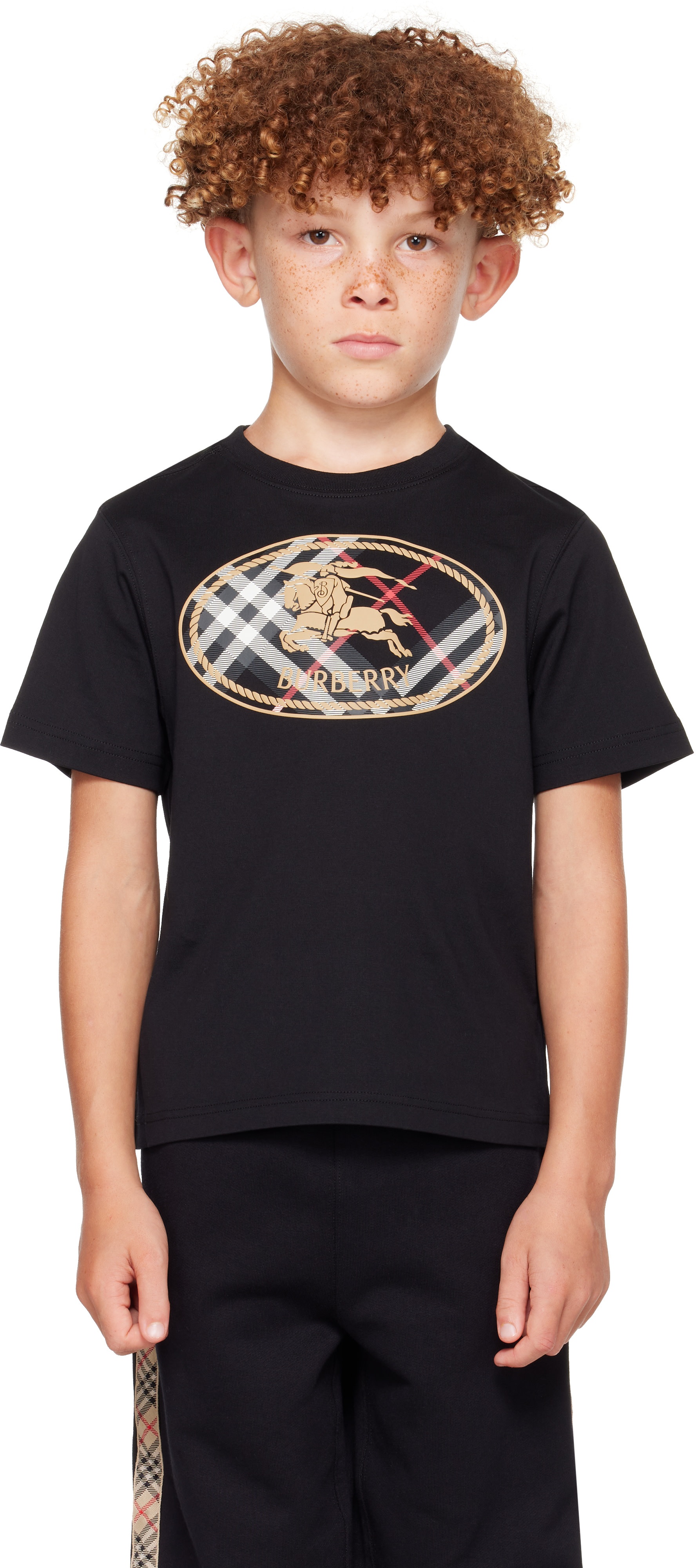 Burberry: Kids Black Check Knight Stamp Cotton T-shirt | SSENSE Canada