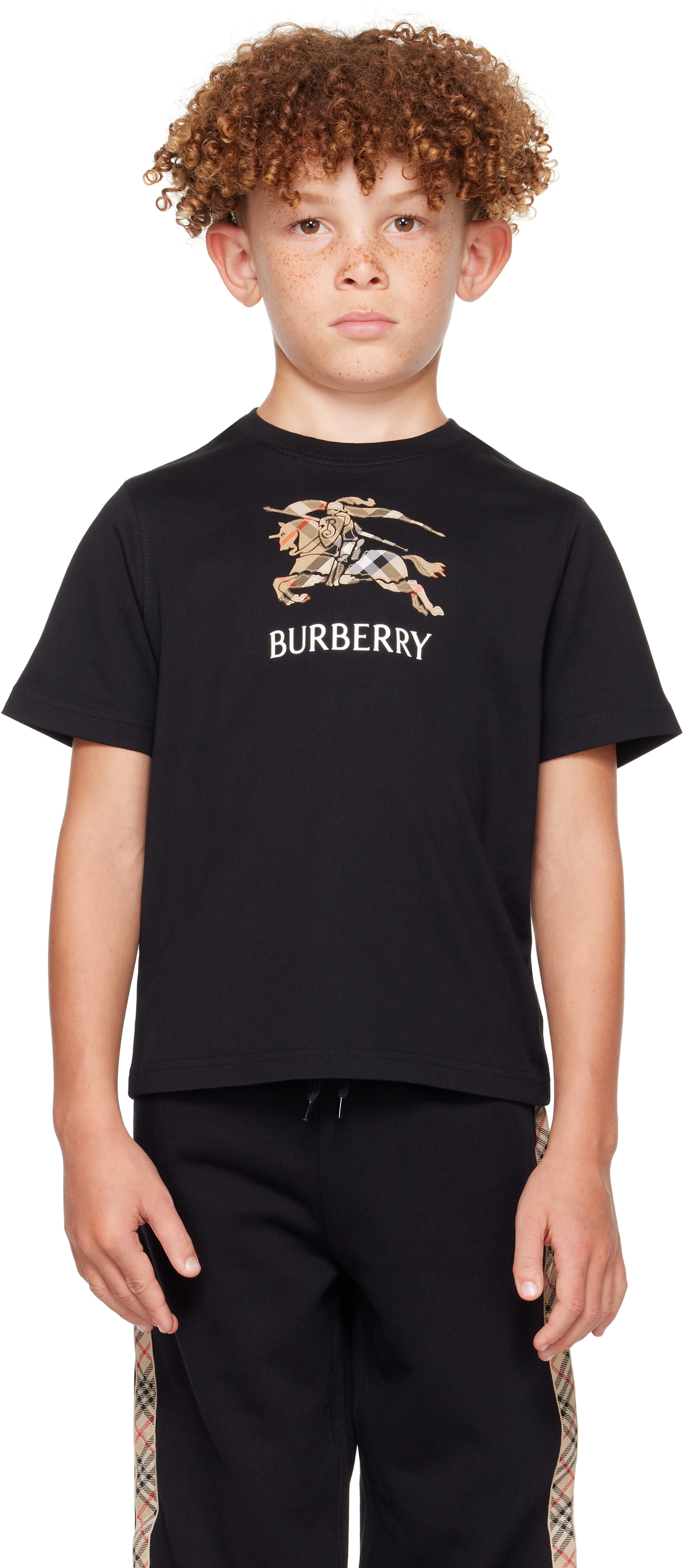 Burberry: Kids Black Logo Knight T-shirt | SSENSE Canada