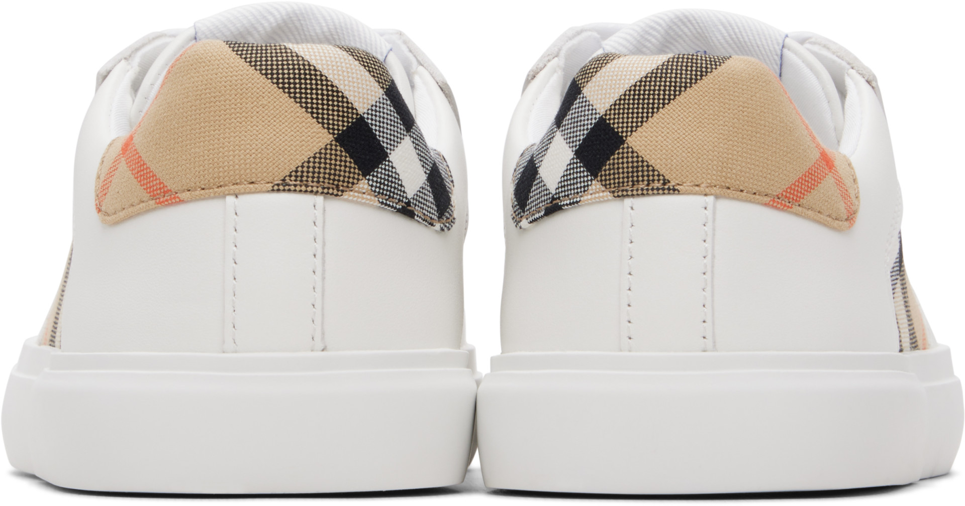 Burberry - キッズ|ホワイト チェック&レザー スニーカー