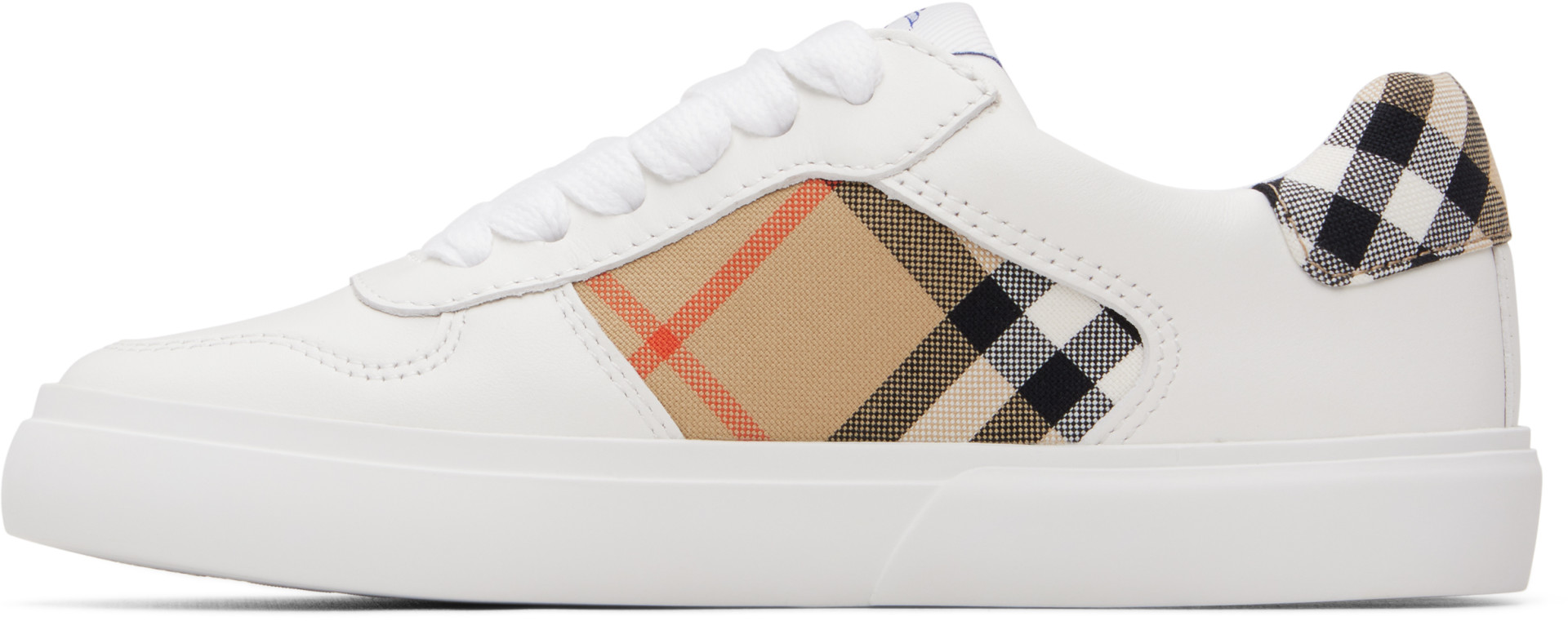 Burberry - キッズ|ホワイト チェック&レザー スニーカー