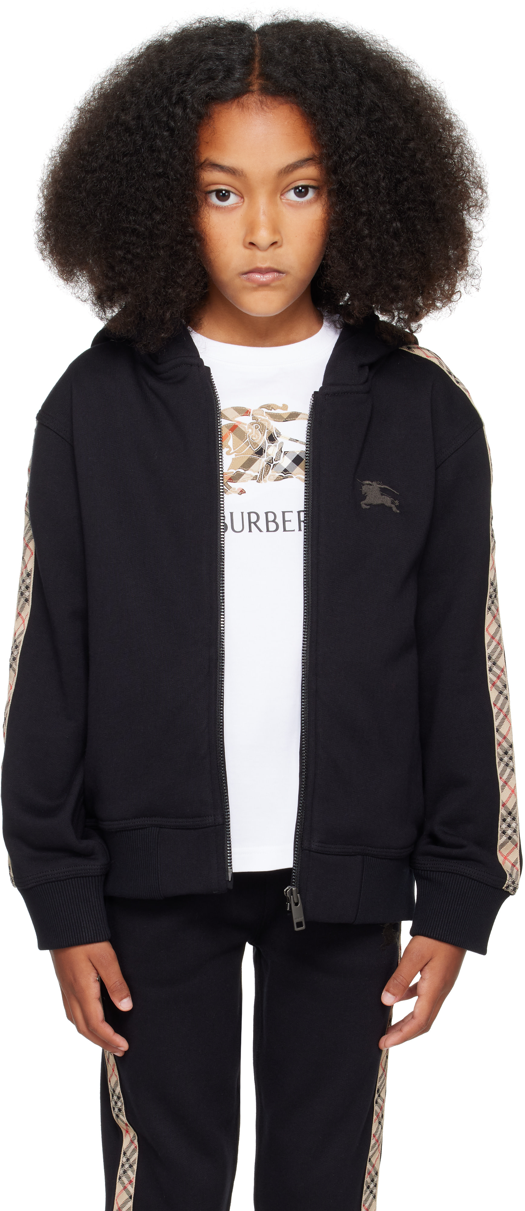 Burberry: Kids Black Check Tape Hoodie | SSENSE