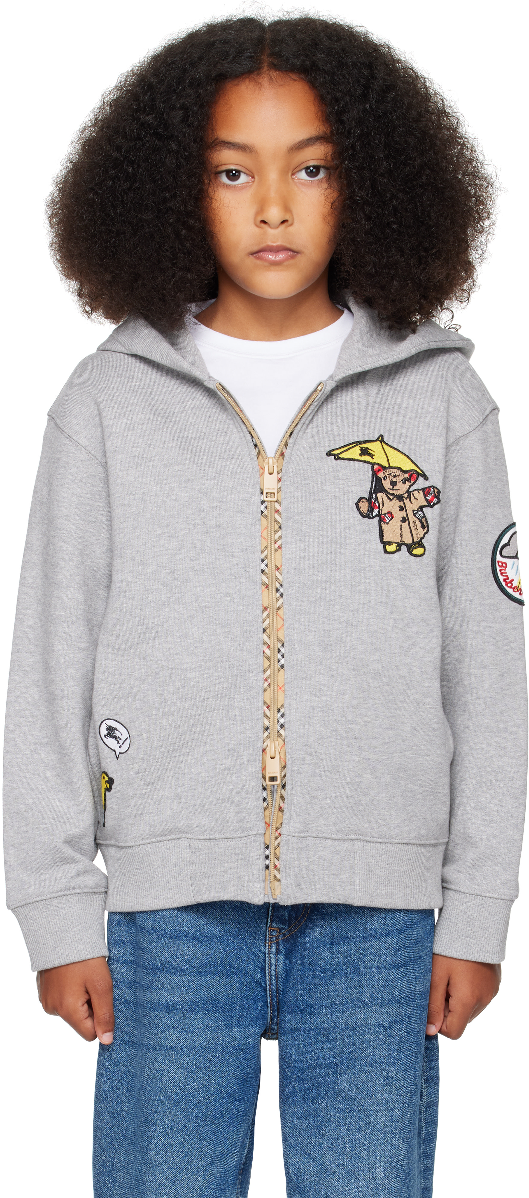Burberry: Kids Gray Rain Bear Cotton Zip Hoodie | SSENSE Canada