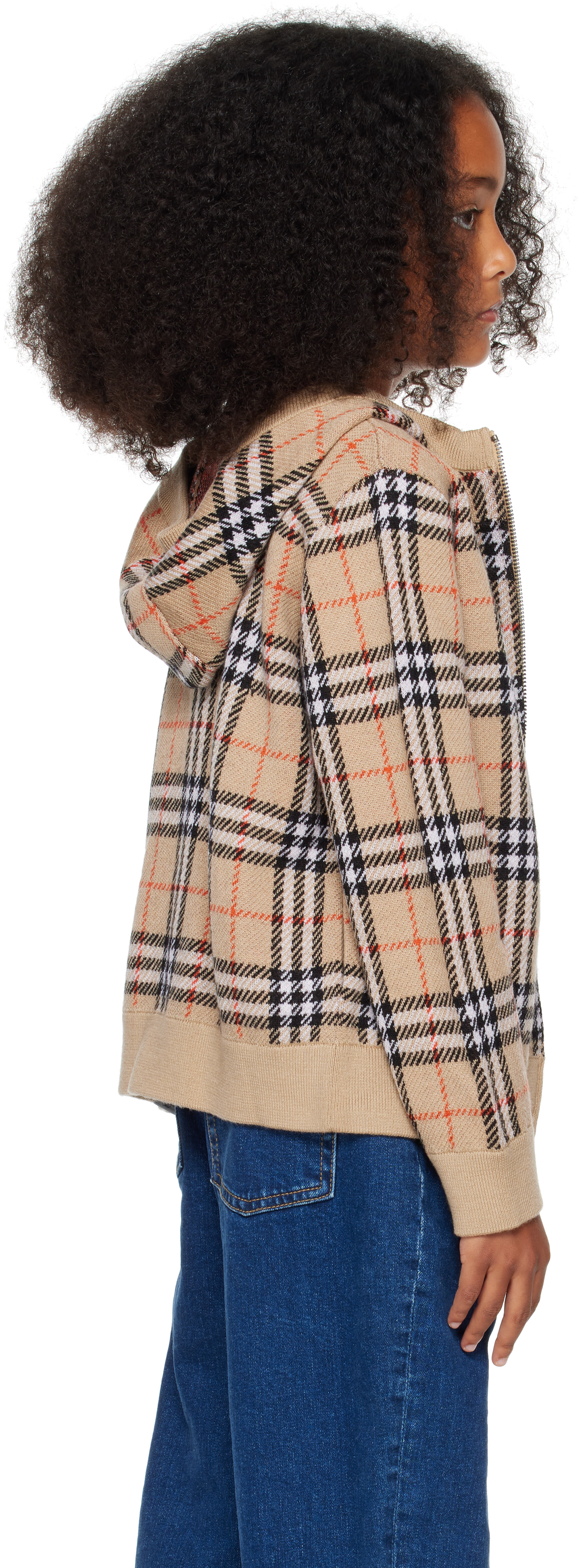 Burberry: Kids Beige Vintage Check Knit Hoodie | SSENSE Canada