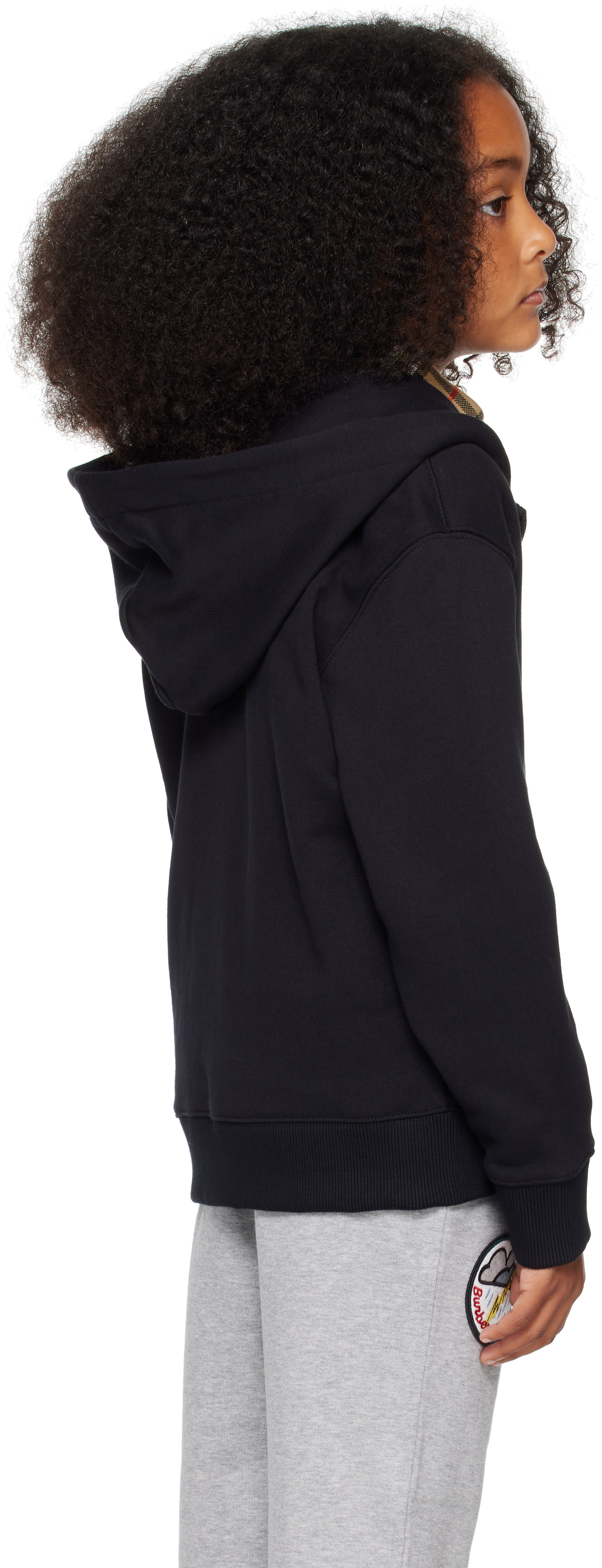 Burberry: Kids Black Check Knight Stamp Cotton Zip Hoodie | SSENSE