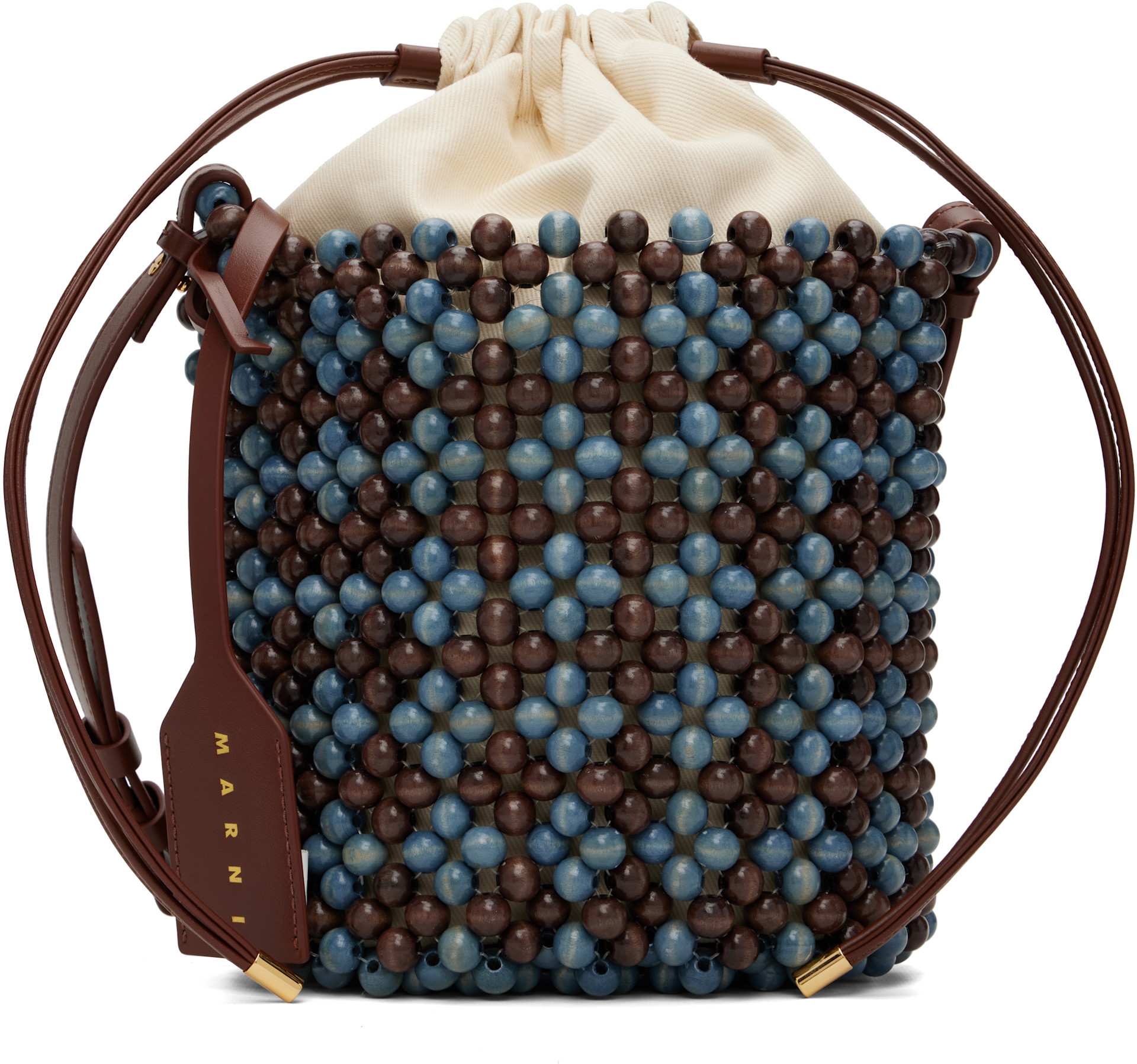 Marni - Sac bleu et brun à perles