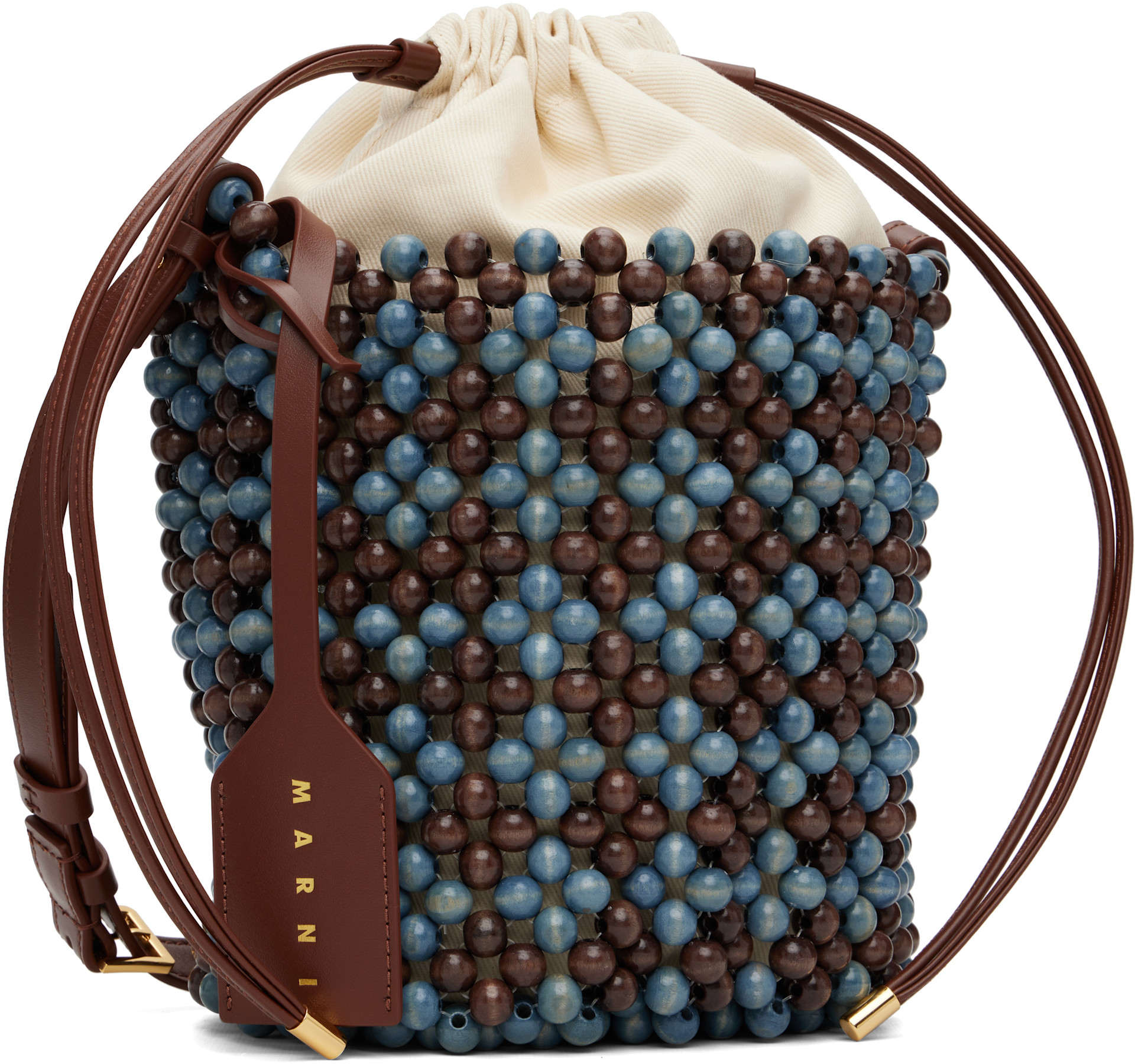 Marni - Sac bleu et brun à perles
