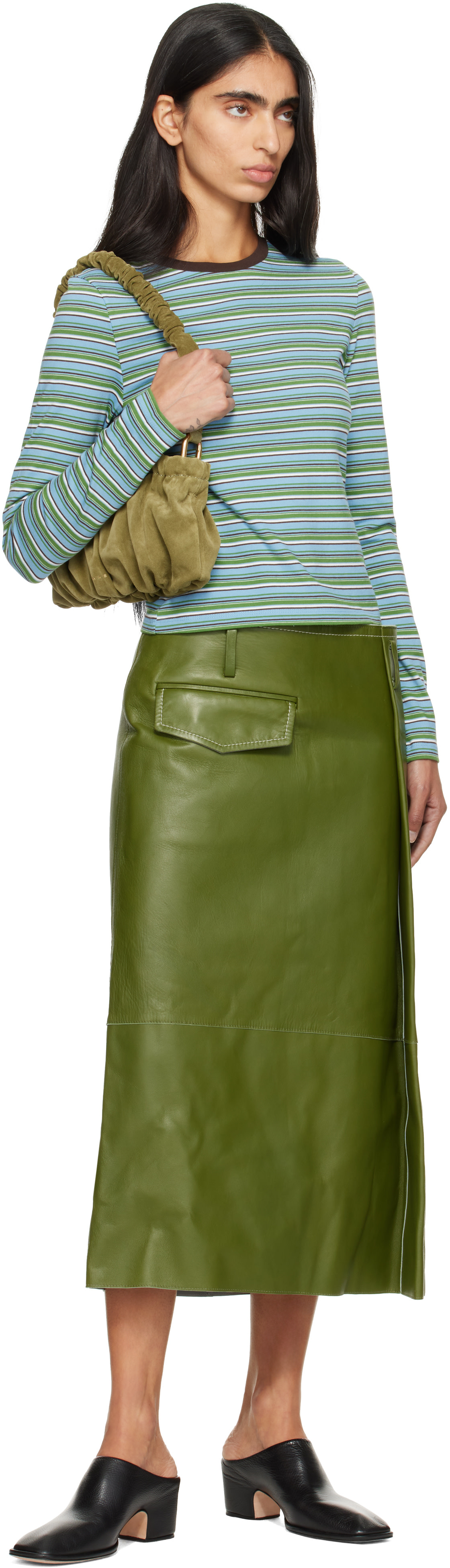 Marni - Sac vert en suède à volants