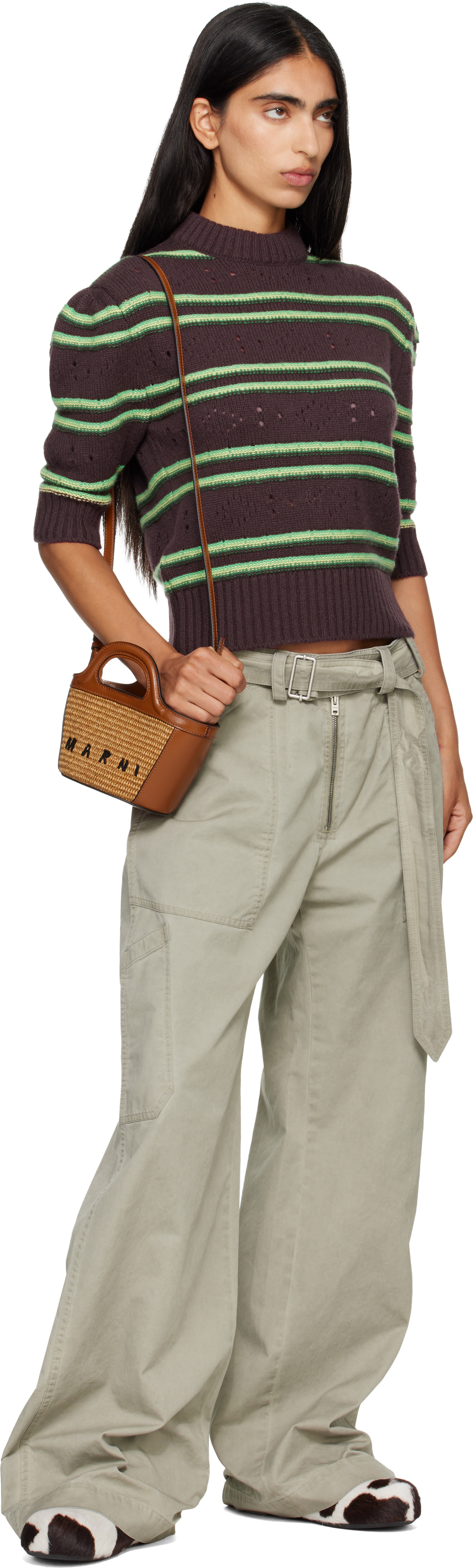 Marni - Micro cabas Tropicalia brun