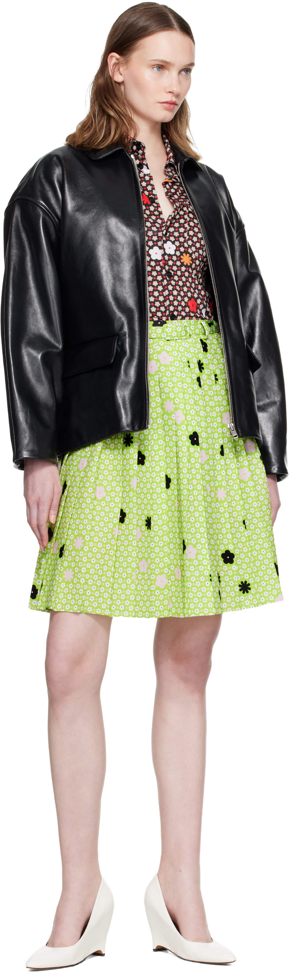 Marni: ブラック ポインテッドカラー レザージャケット | SSENSE 日本