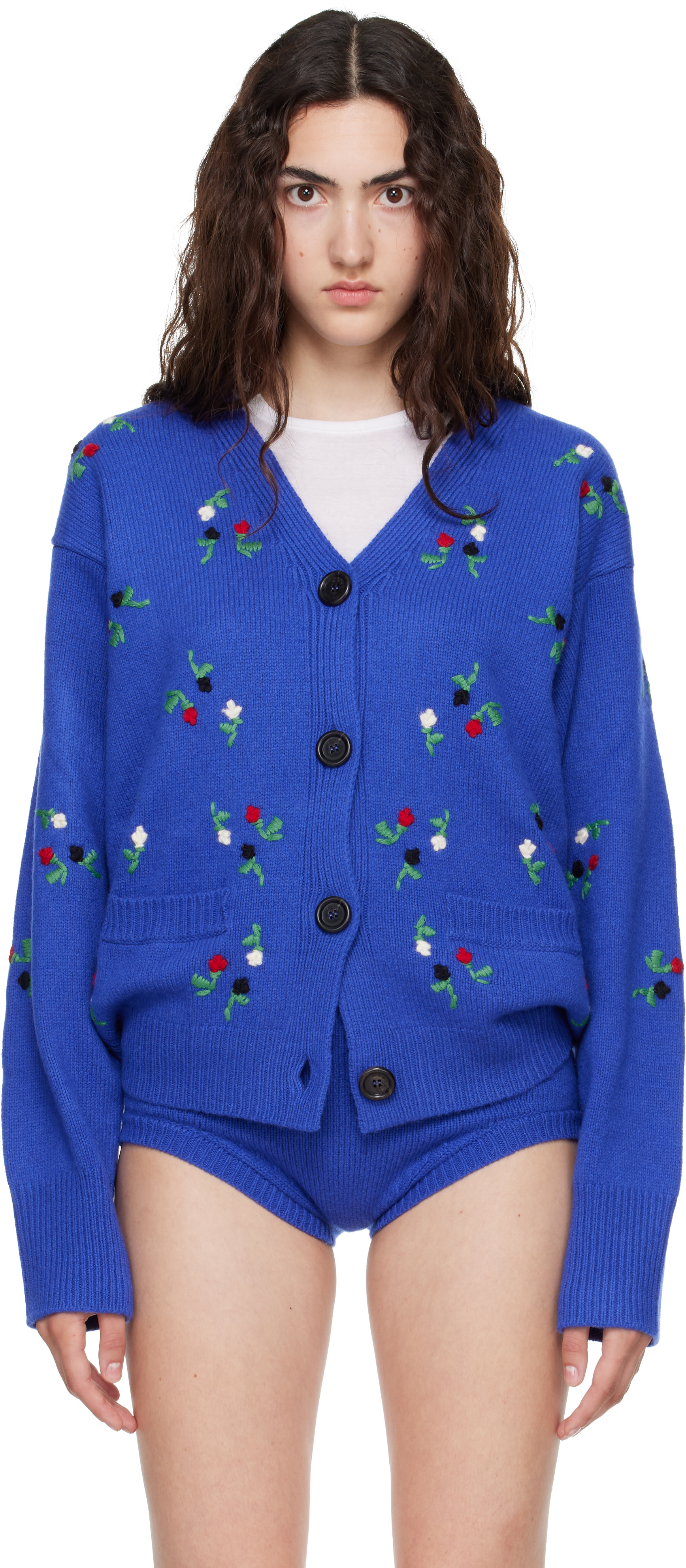 Marni - Cardigan bleu à motif fleuri
