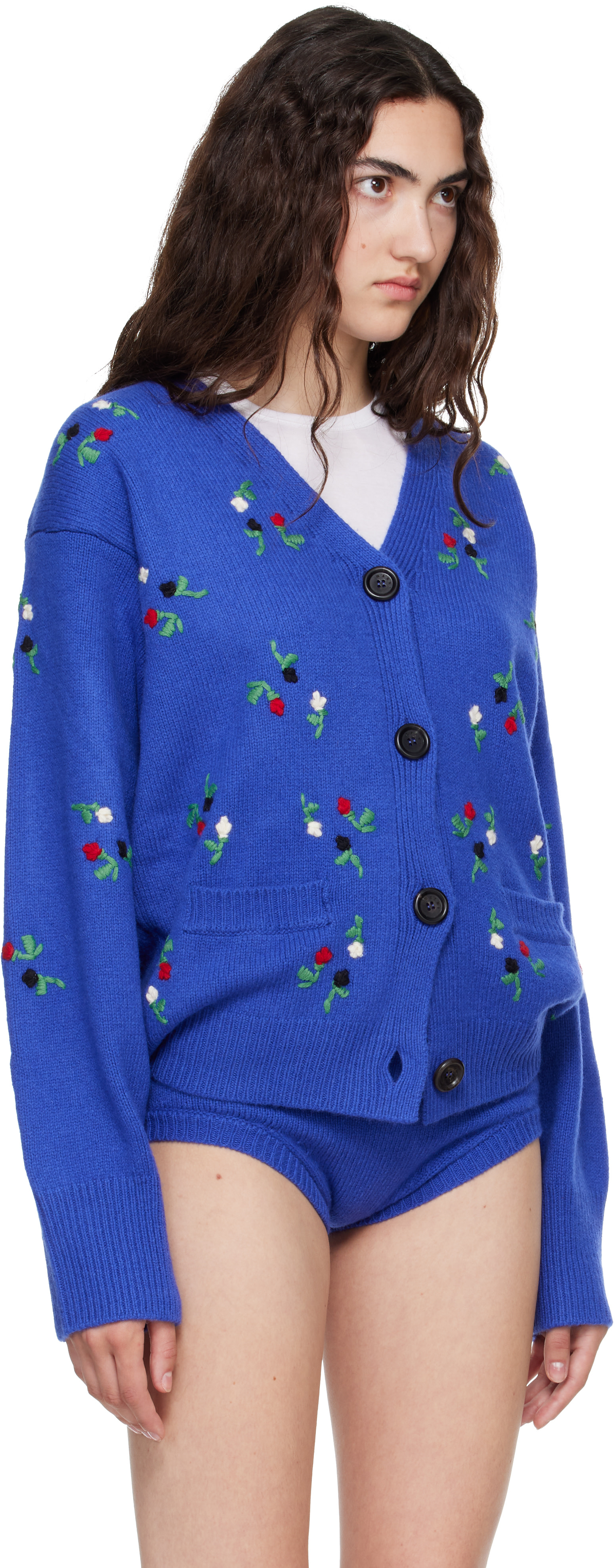 Marni - Cardigan bleu à motif fleuri