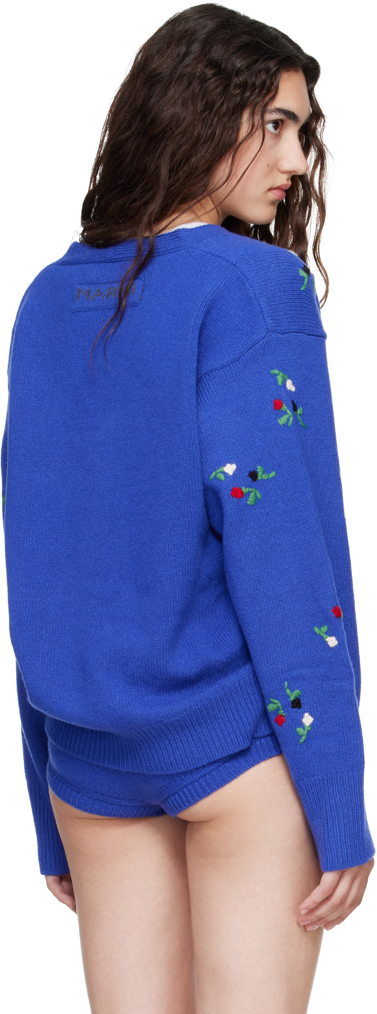 Marni - Cardigan bleu à motif fleuri