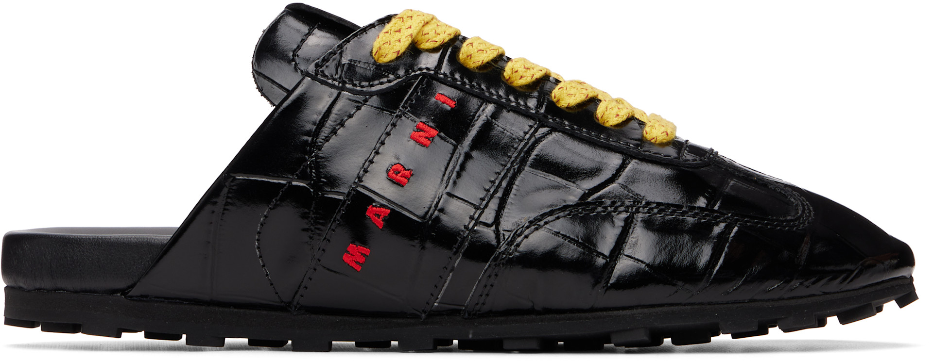 MARNI ドット柄　スニーカー Marni: Black Croc-Effect Leather Softy Soccer Slip-On Sneakers