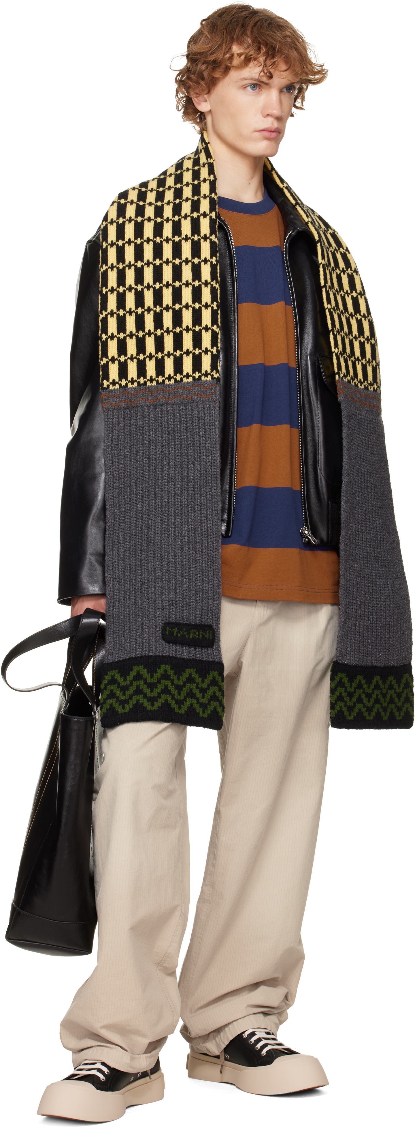 Marni - グレー＆イエロー ウール マフラー