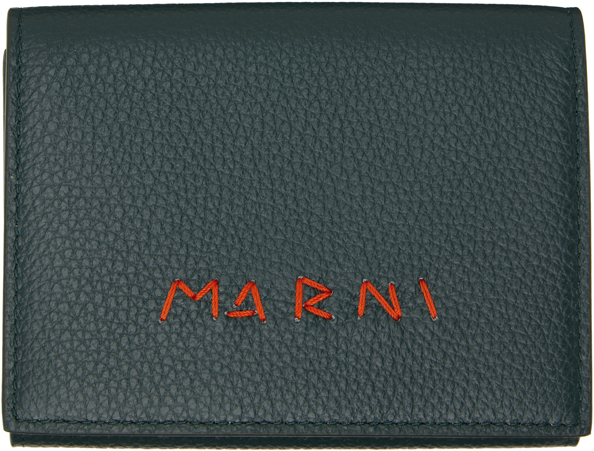 Marni: Green 'Marni Mending' Leather Trifold Wallet | SSENSE