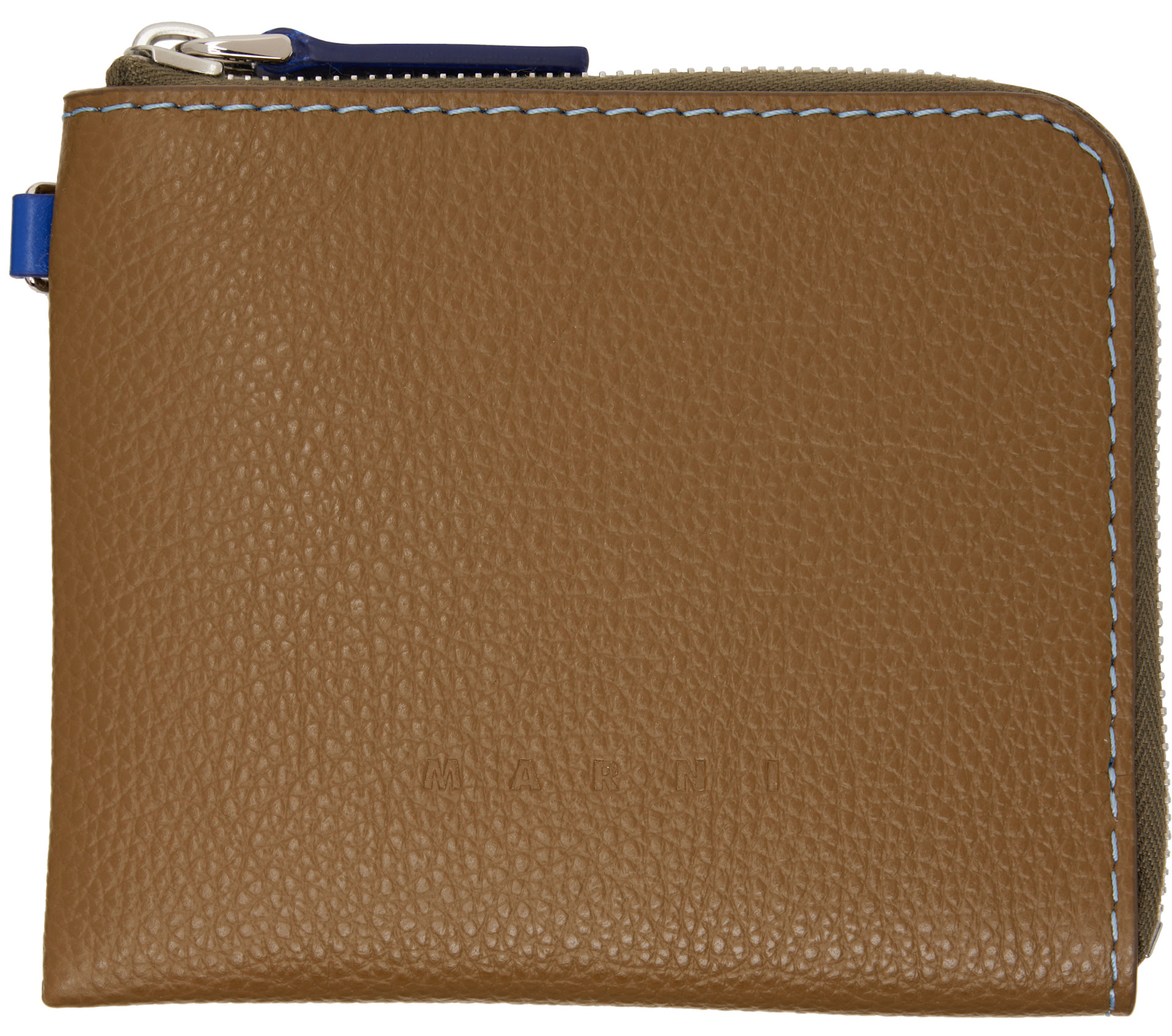 Marni - カーキ Contrast Stitching レザー ジップウォレット