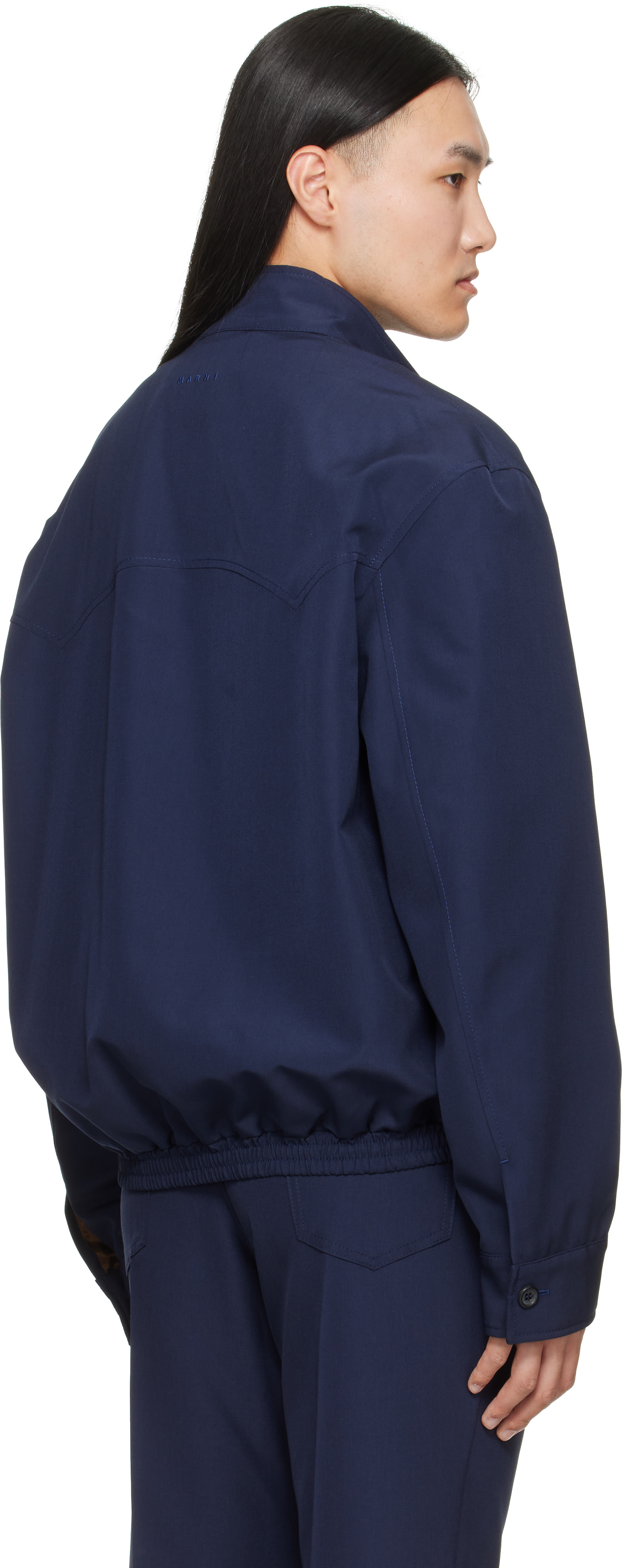 Marni - Navy Embroidered-Logo Jacket